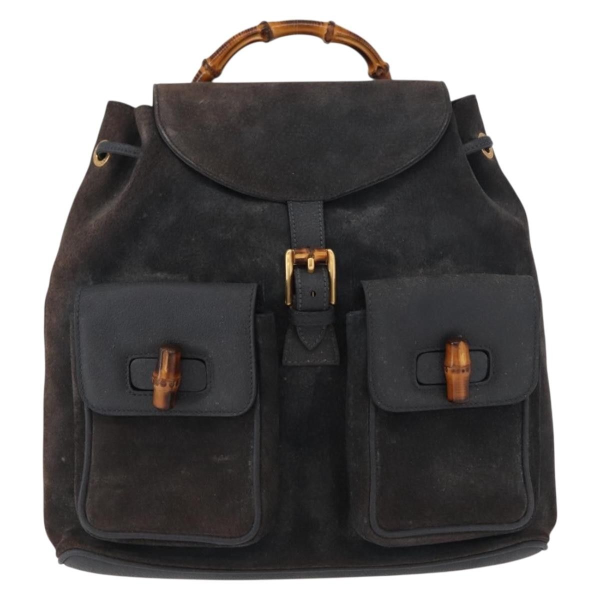 Gucci Gucci Vintage Bamboo Backpack Suede Size ONE SIZE - 17 Thumbnail