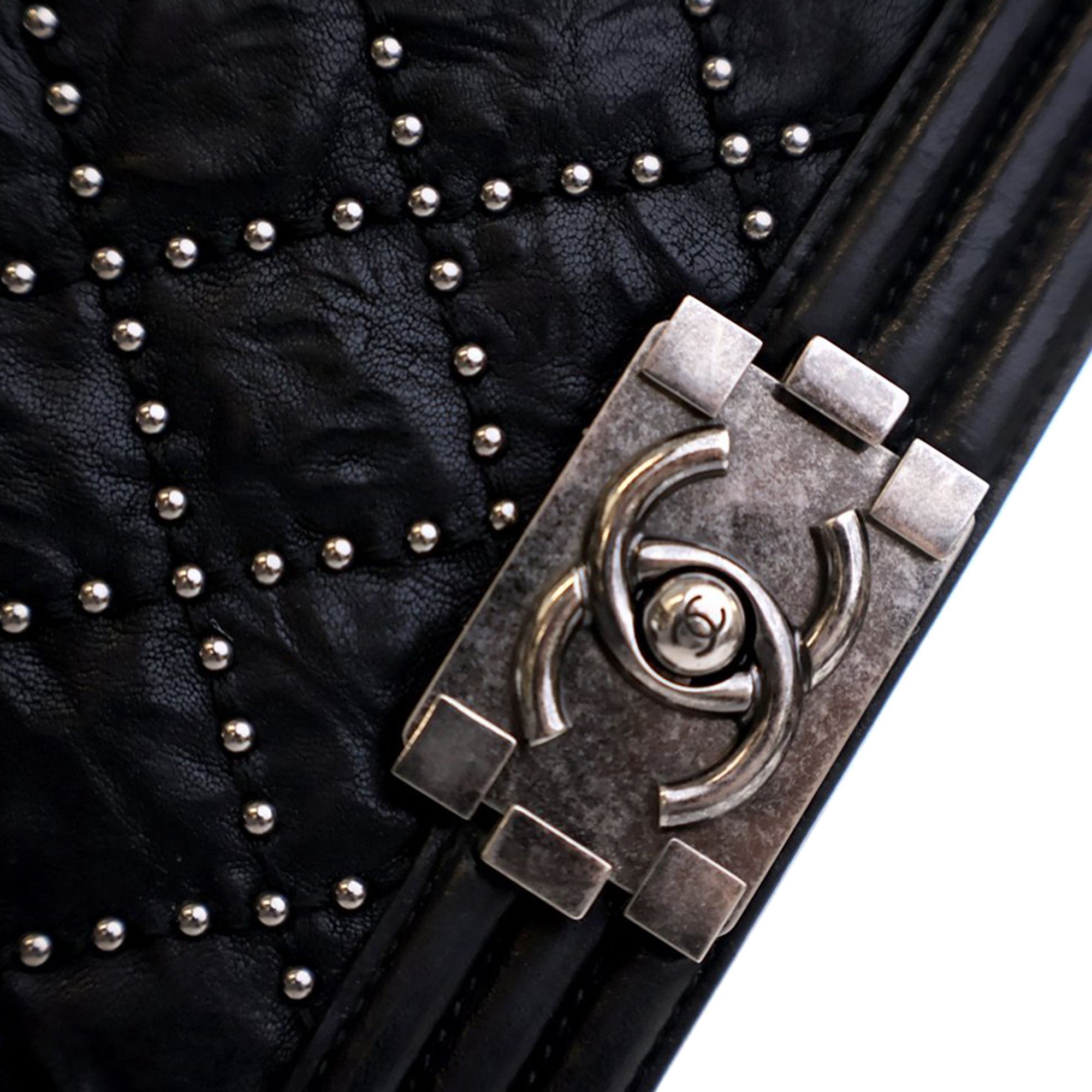 Chanel Old Medium Quilted Crumpled Calfskin Studded Boy Flap