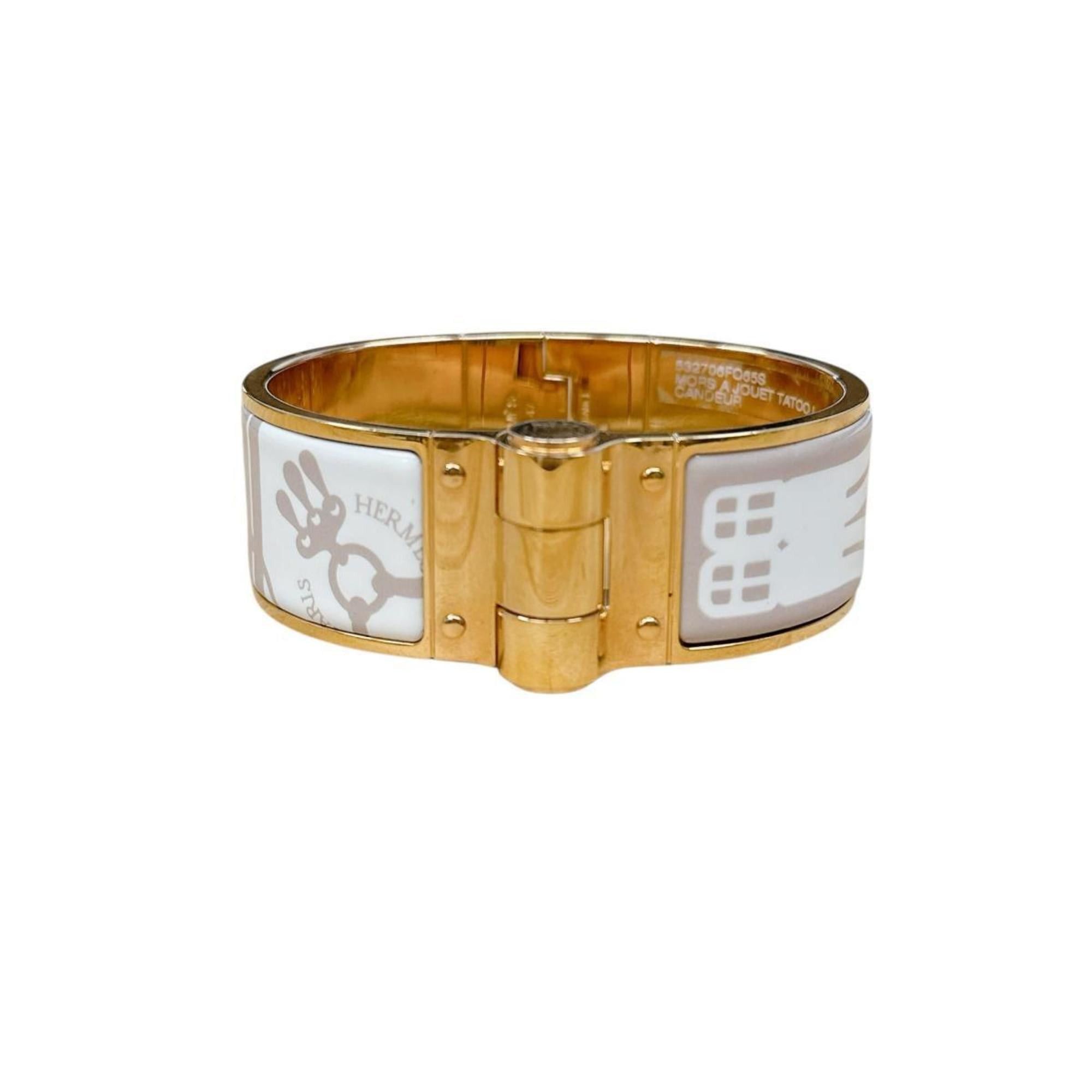 Hermes Hermes Hermès Charnière Bangle Bracelet GP White x Beige Gold Size ONE SIZE - 3 Thumbnail