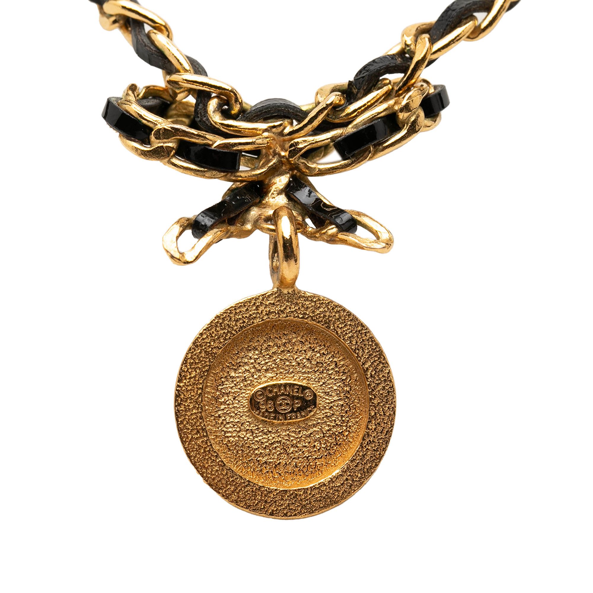 Chanel Chanel Leather and Gold Plated Medallion Bow Pendant Necklace Size ONE SIZE - 2 Thumbnail