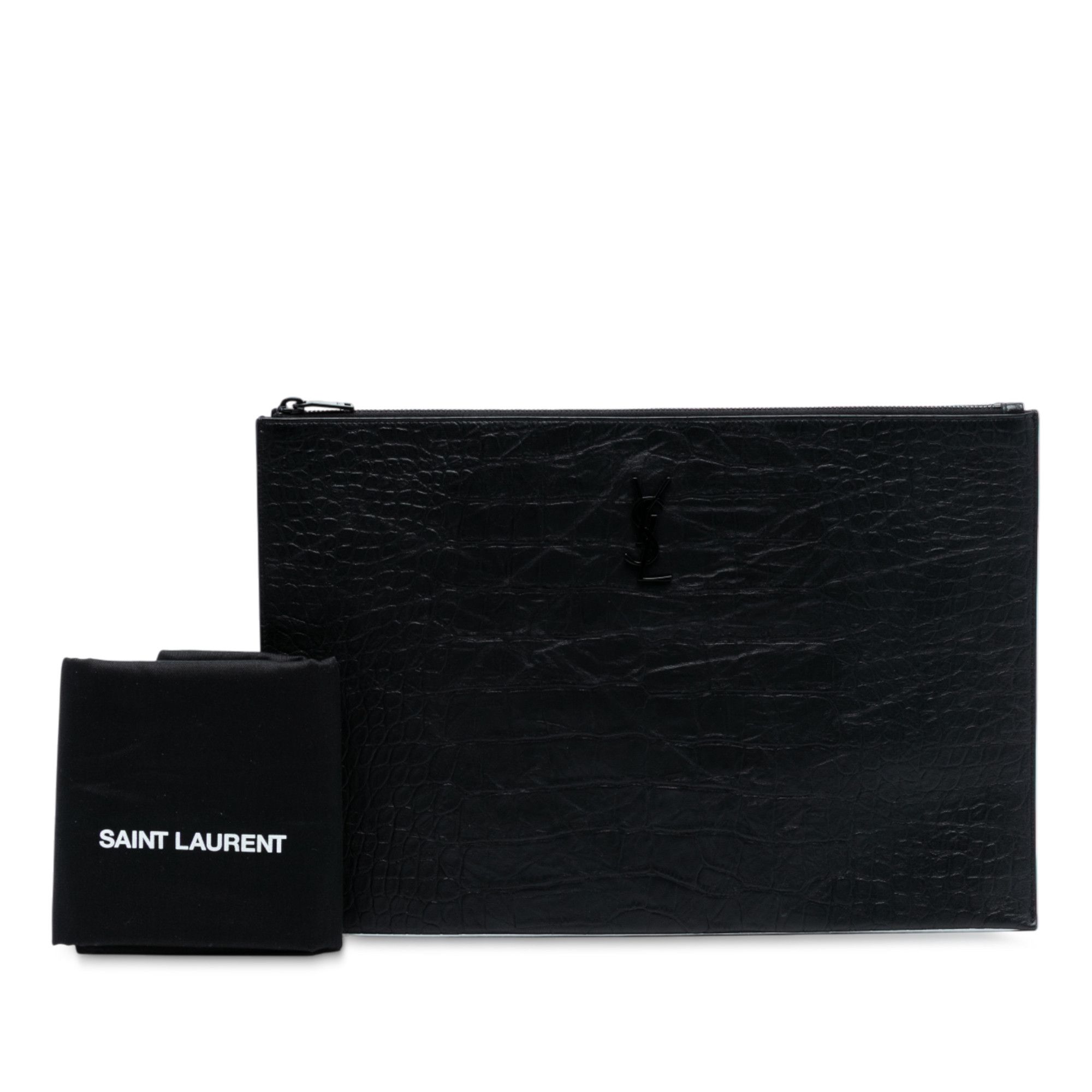 Yves Saint Laurent Yves Saint Laurent Croc Embossed Leather Monogram Clutch Size ONE SIZE - 8 Thumbnail