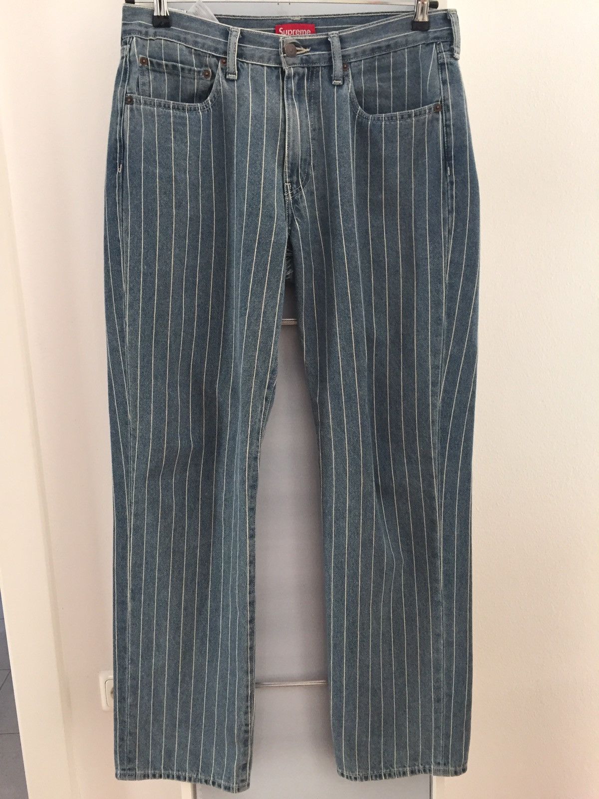 Supreme Supreme Levis Pinstripe 550 Jeans blue | Grailed