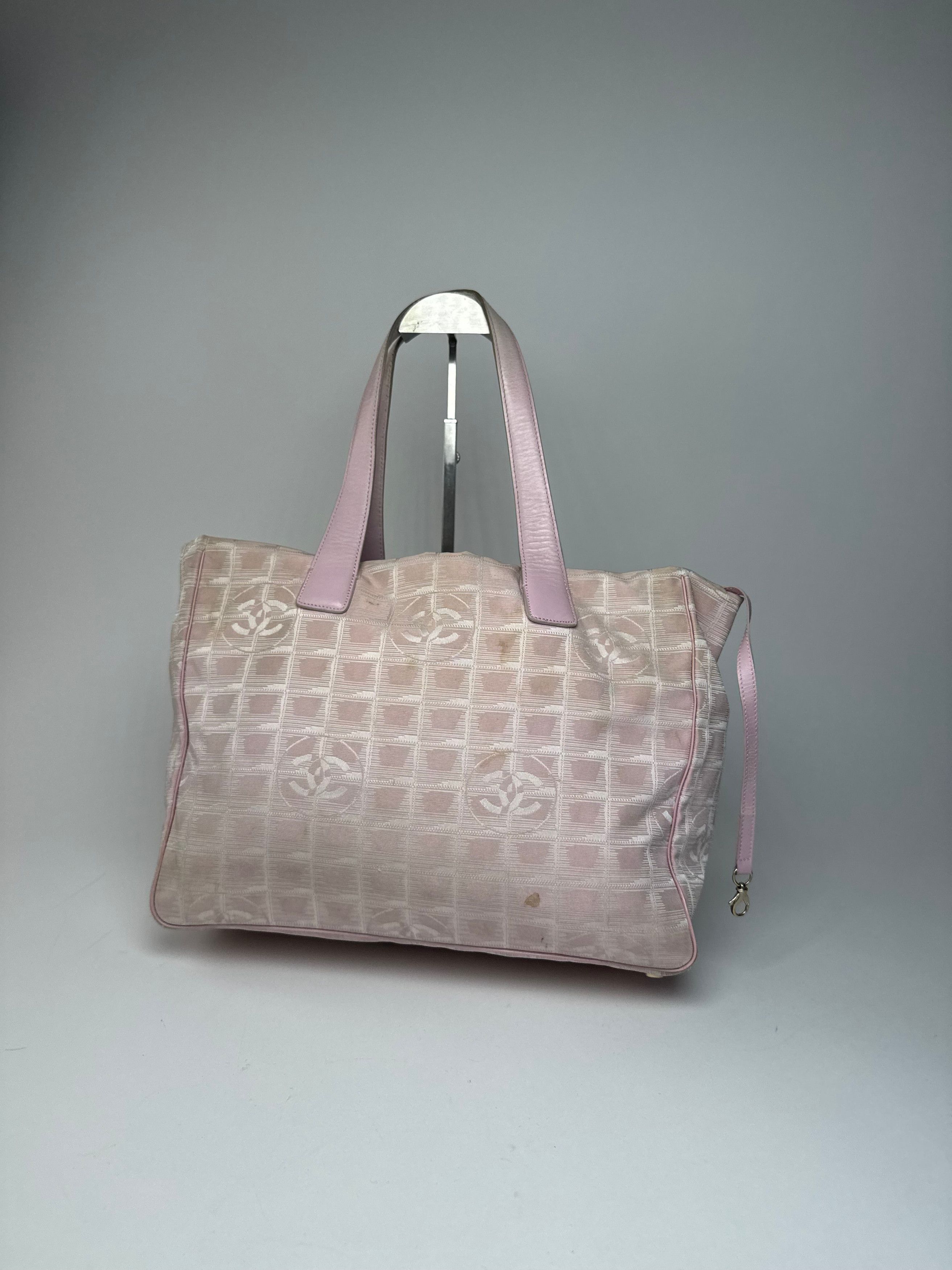Chanel Vintage Canvas Leather Tote Bag Pink White Size ONE SIZE - 13 Thumbnail