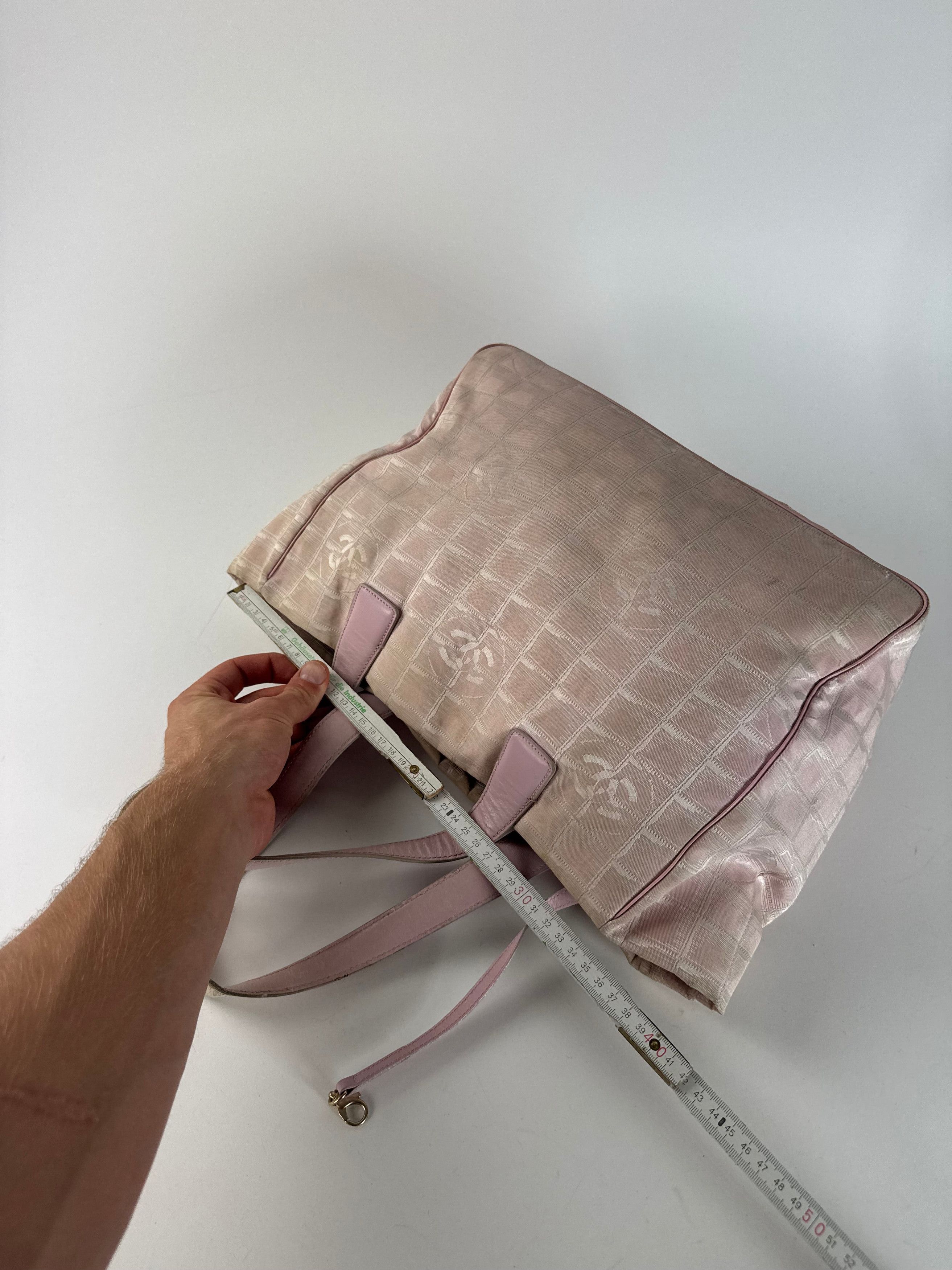 Chanel Vintage Canvas Leather Tote Bag Pink White Size ONE SIZE - 9 Thumbnail