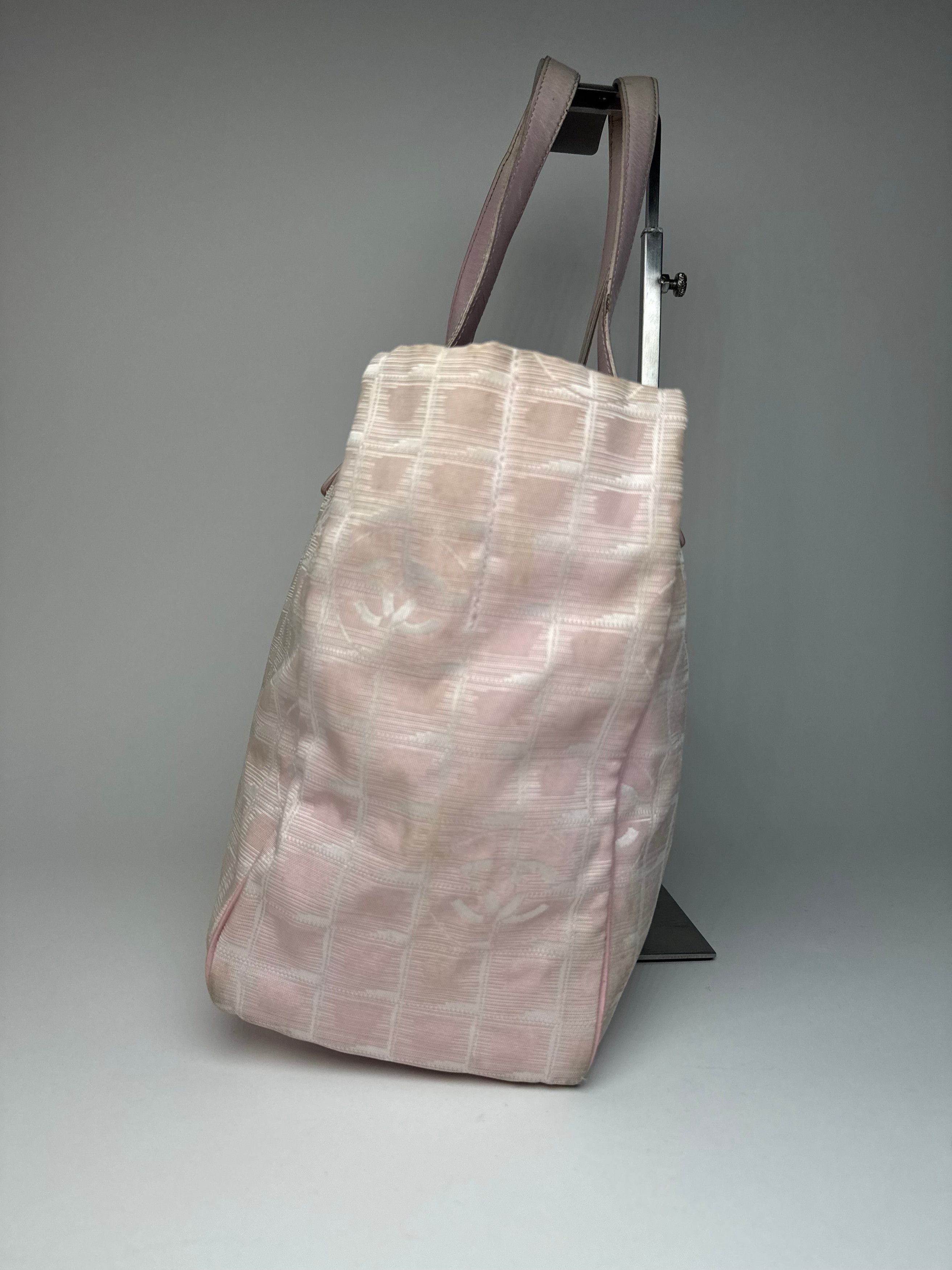 Chanel Vintage Canvas Leather Tote Bag Pink White Size ONE SIZE - 8 Thumbnail