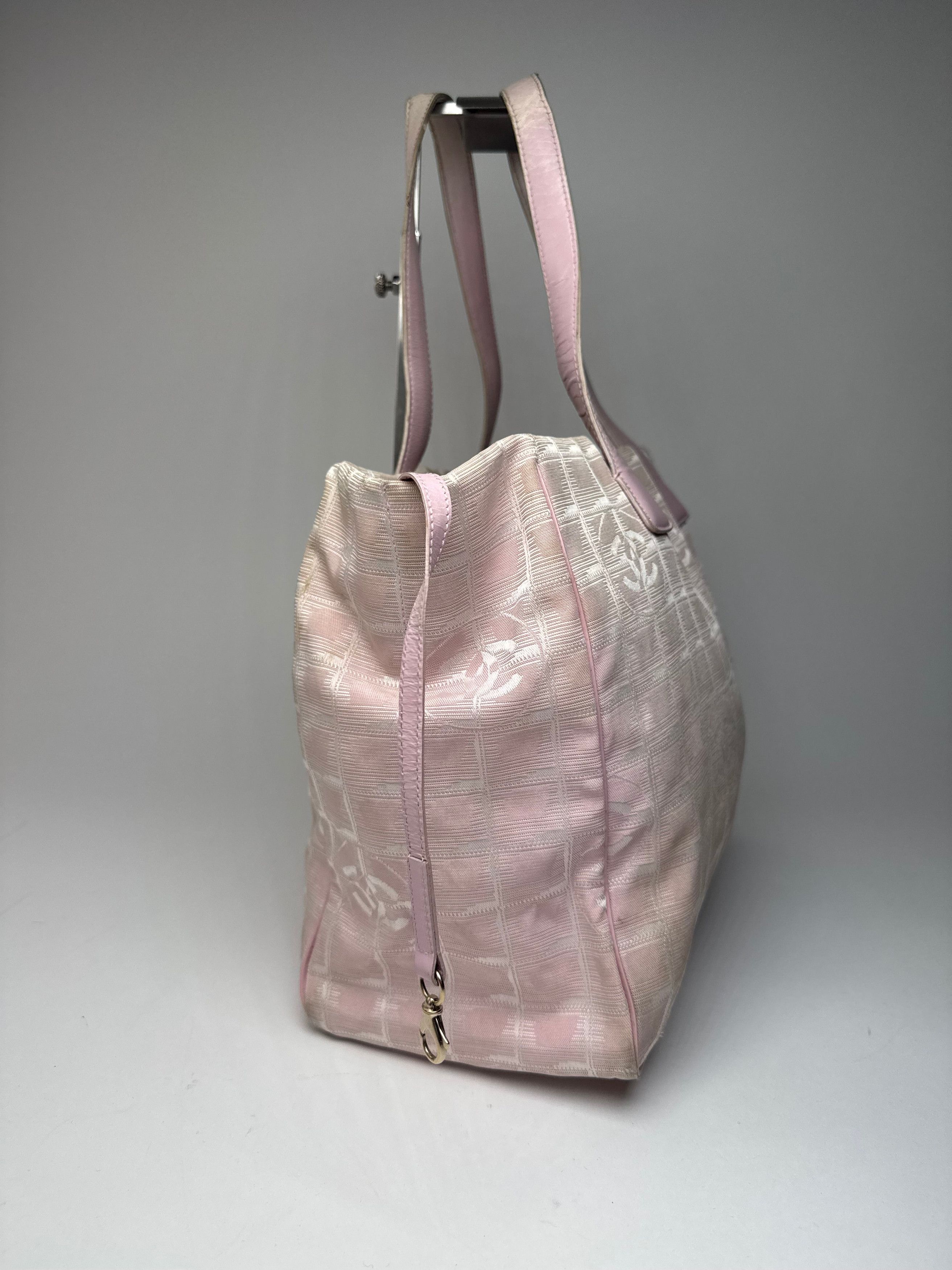Chanel Vintage Canvas Leather Tote Bag Pink White Size ONE SIZE - 5 Thumbnail