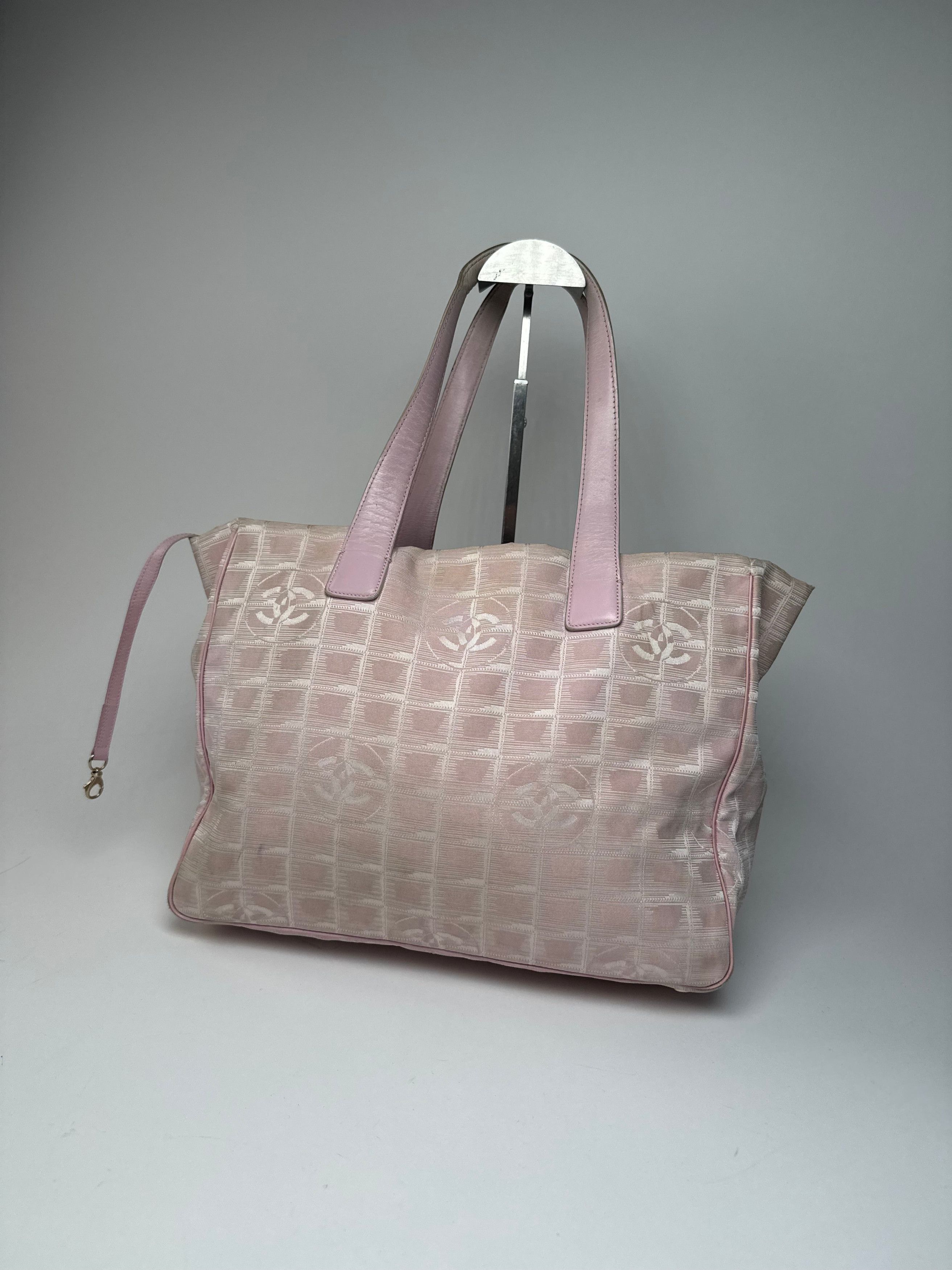 Chanel Vintage Canvas Leather Tote Bag Pink White Size ONE SIZE - 12 Thumbnail