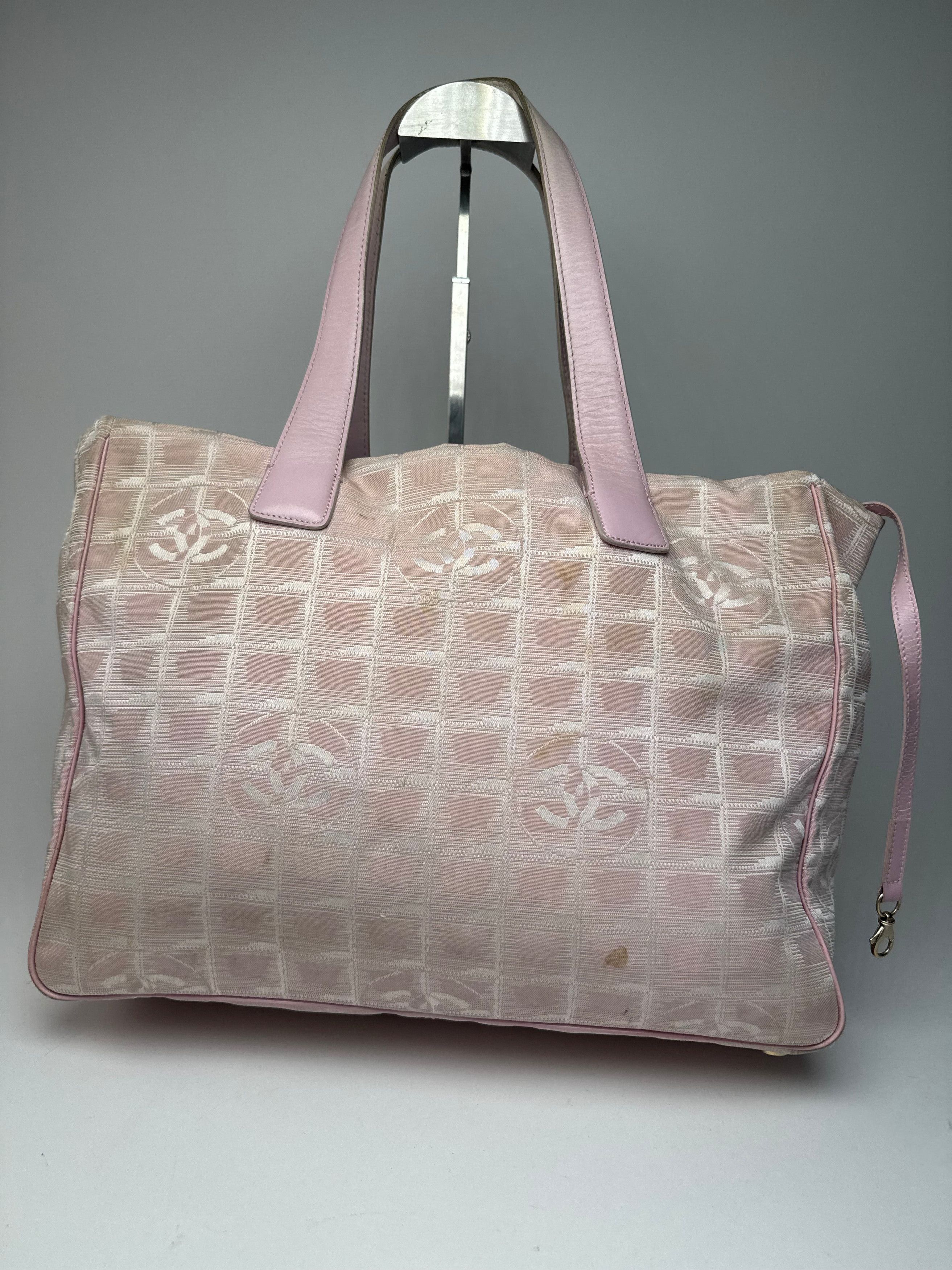 Chanel Vintage Canvas Leather Tote Bag Pink White Size ONE SIZE - 2 Thumbnail