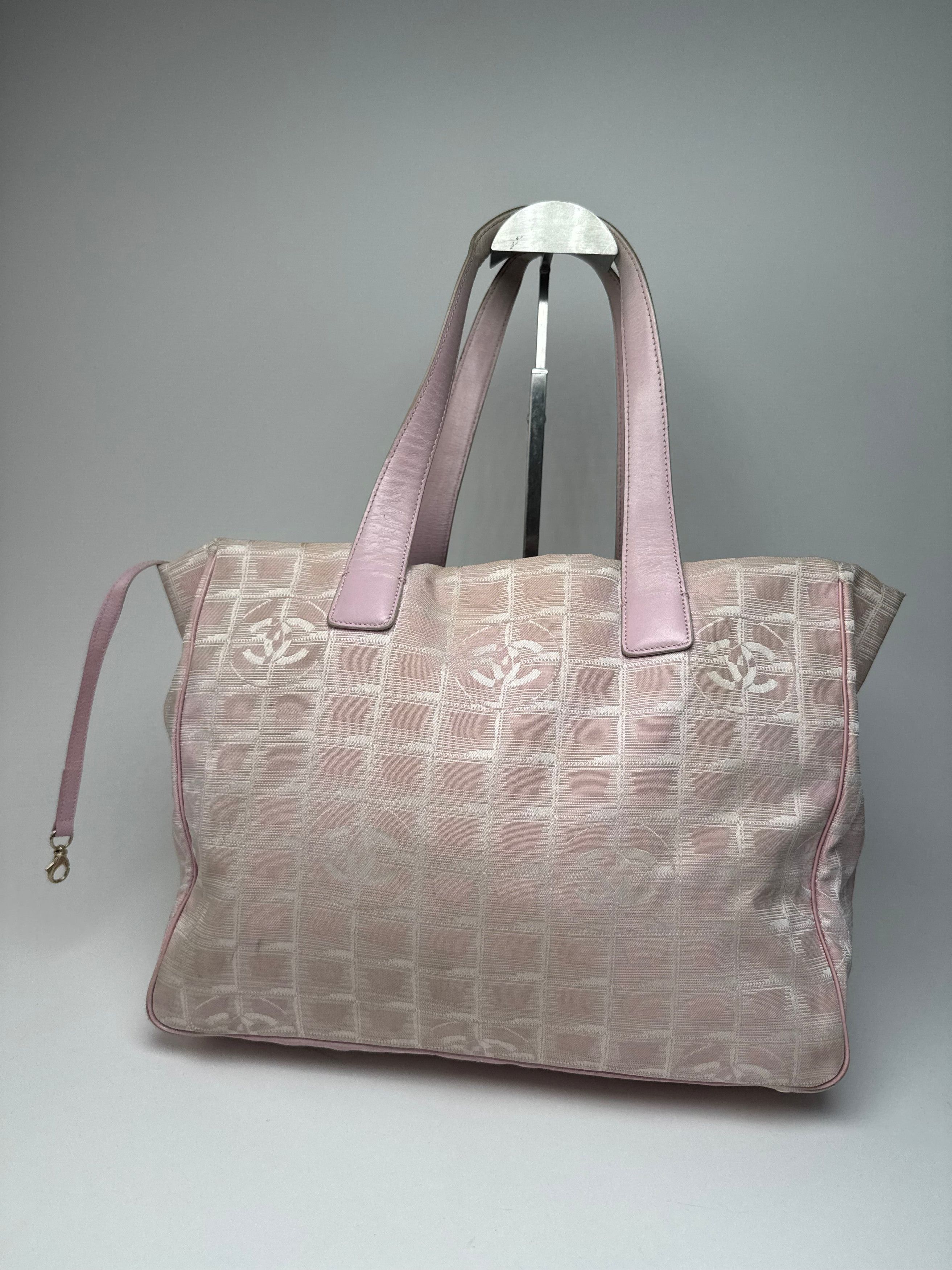 Chanel Vintage Canvas Leather Tote Bag Pink White Size ONE SIZE - 7 Thumbnail