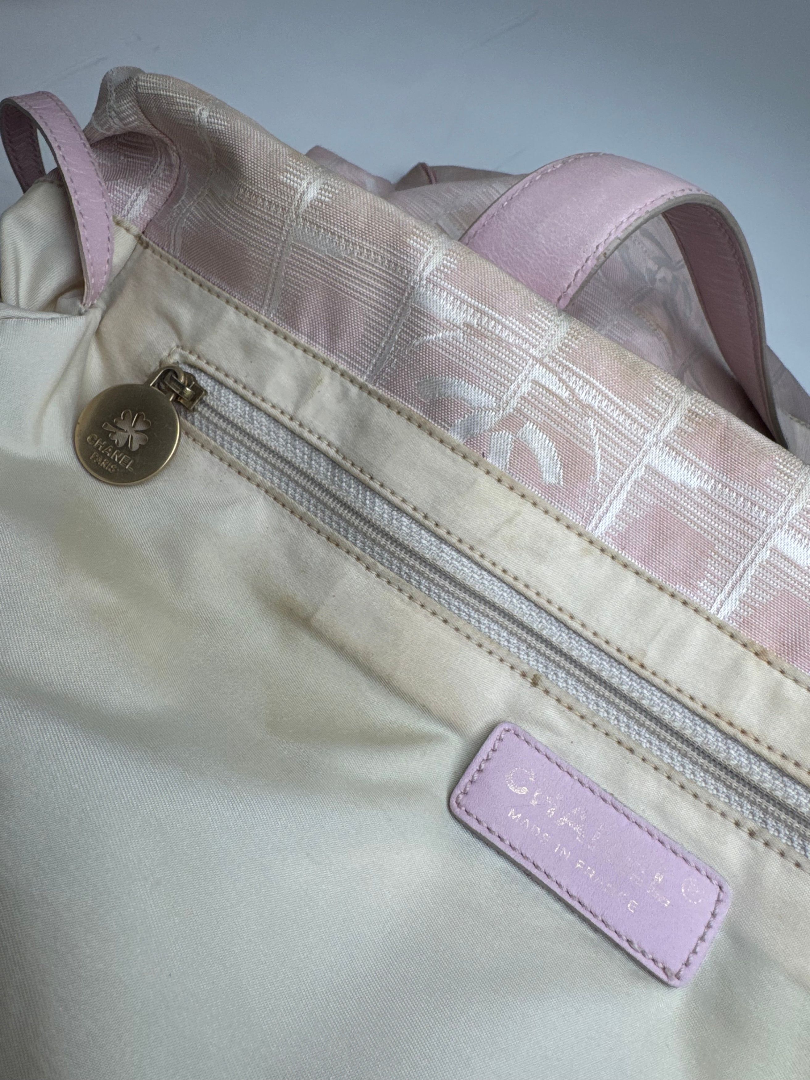 Chanel Vintage Canvas Leather Tote Bag Pink White Size ONE SIZE - 4 Thumbnail
