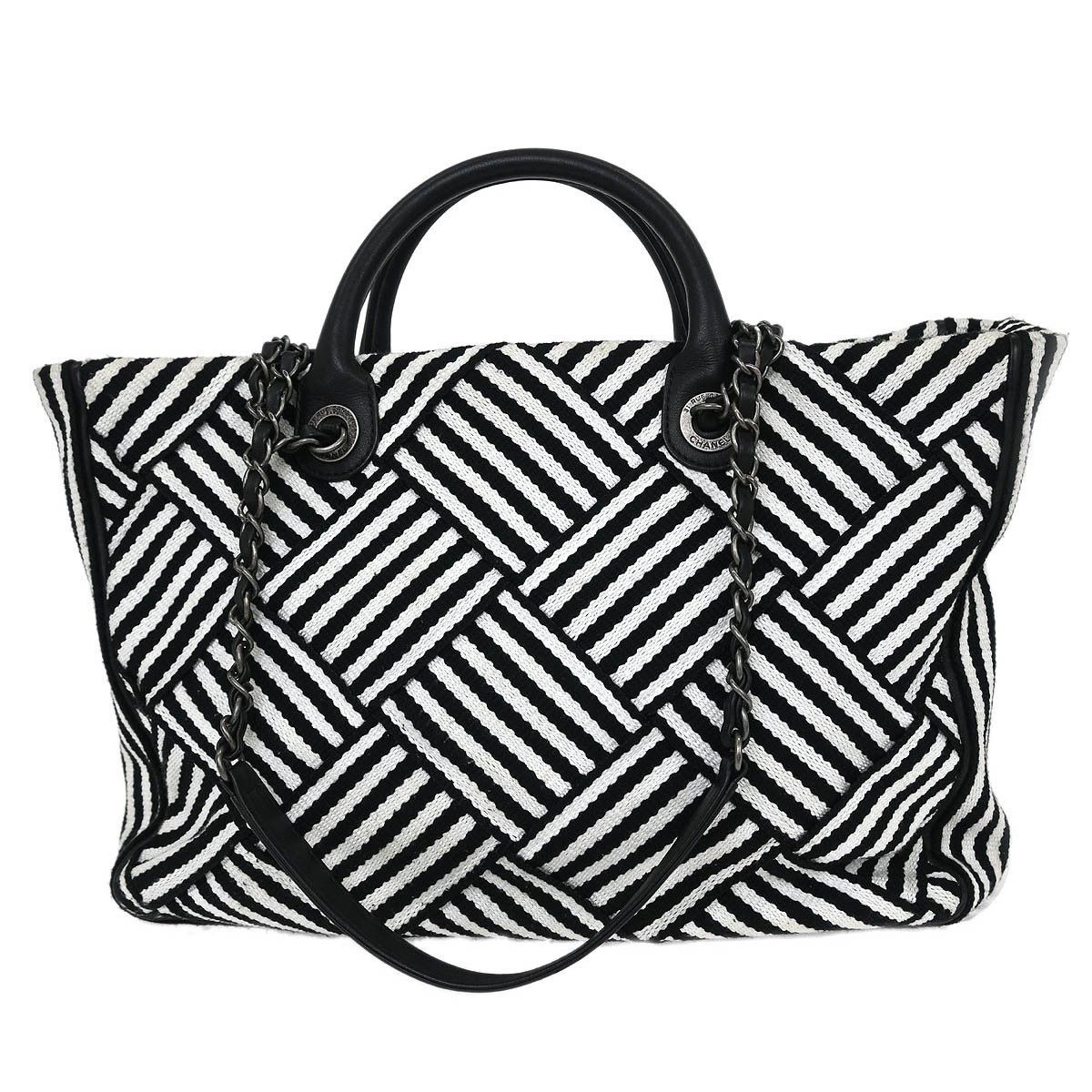 Chanel Chanel Shopping Tote Woven Striped Canvas Size ONE SIZE - 2 Thumbnail