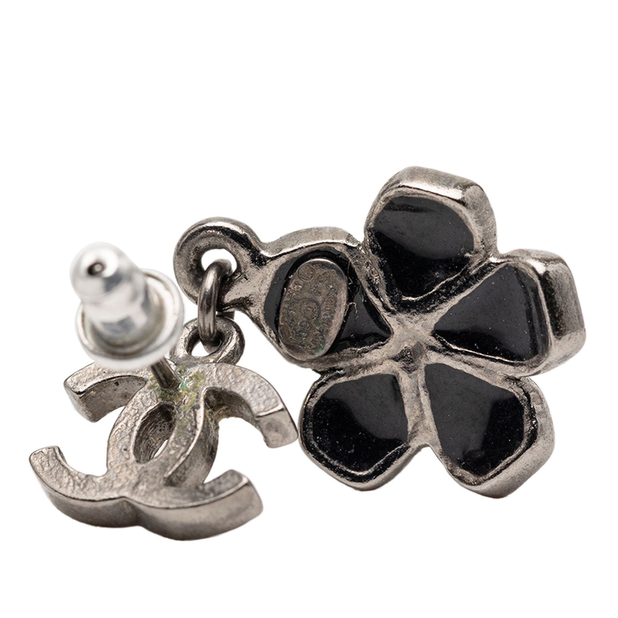 Chanel Chanel CC Silver Plated Enamel Flower Drop Earrings Size ONE SIZE - 3 Thumbnail