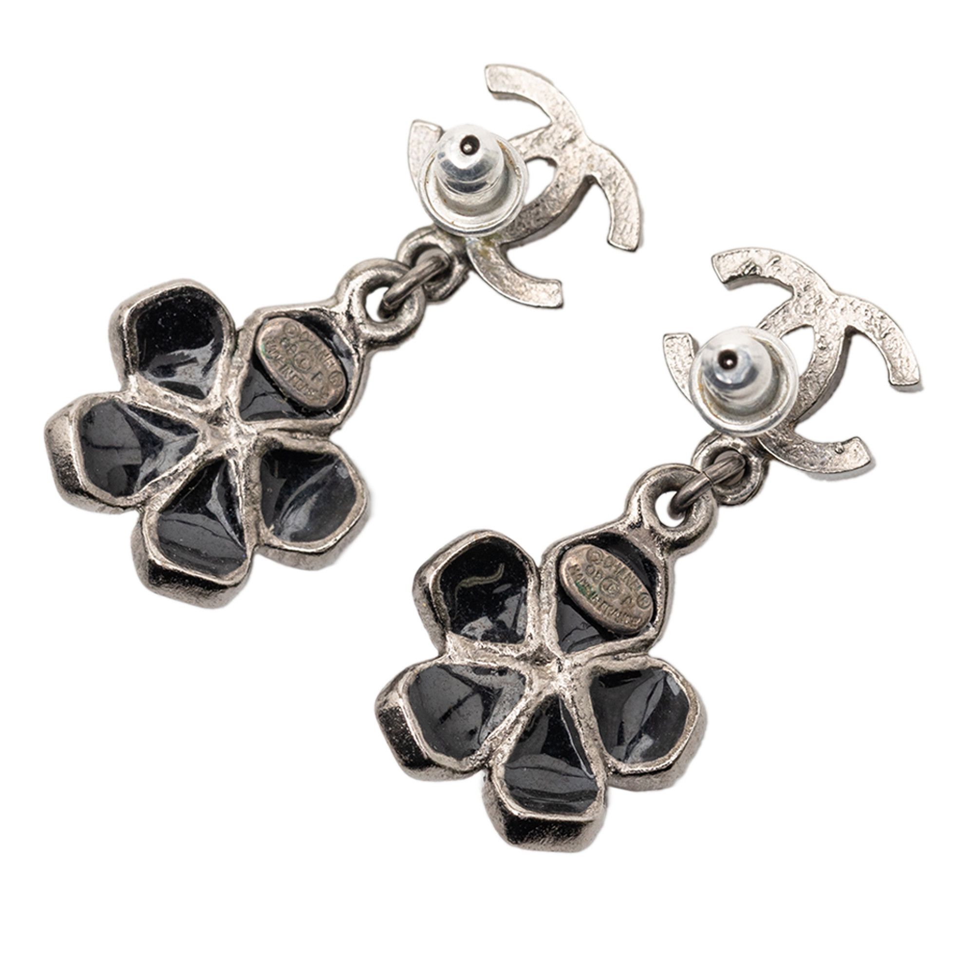 Chanel Chanel CC Silver Plated Enamel Flower Drop Earrings Size ONE SIZE - 2 Thumbnail