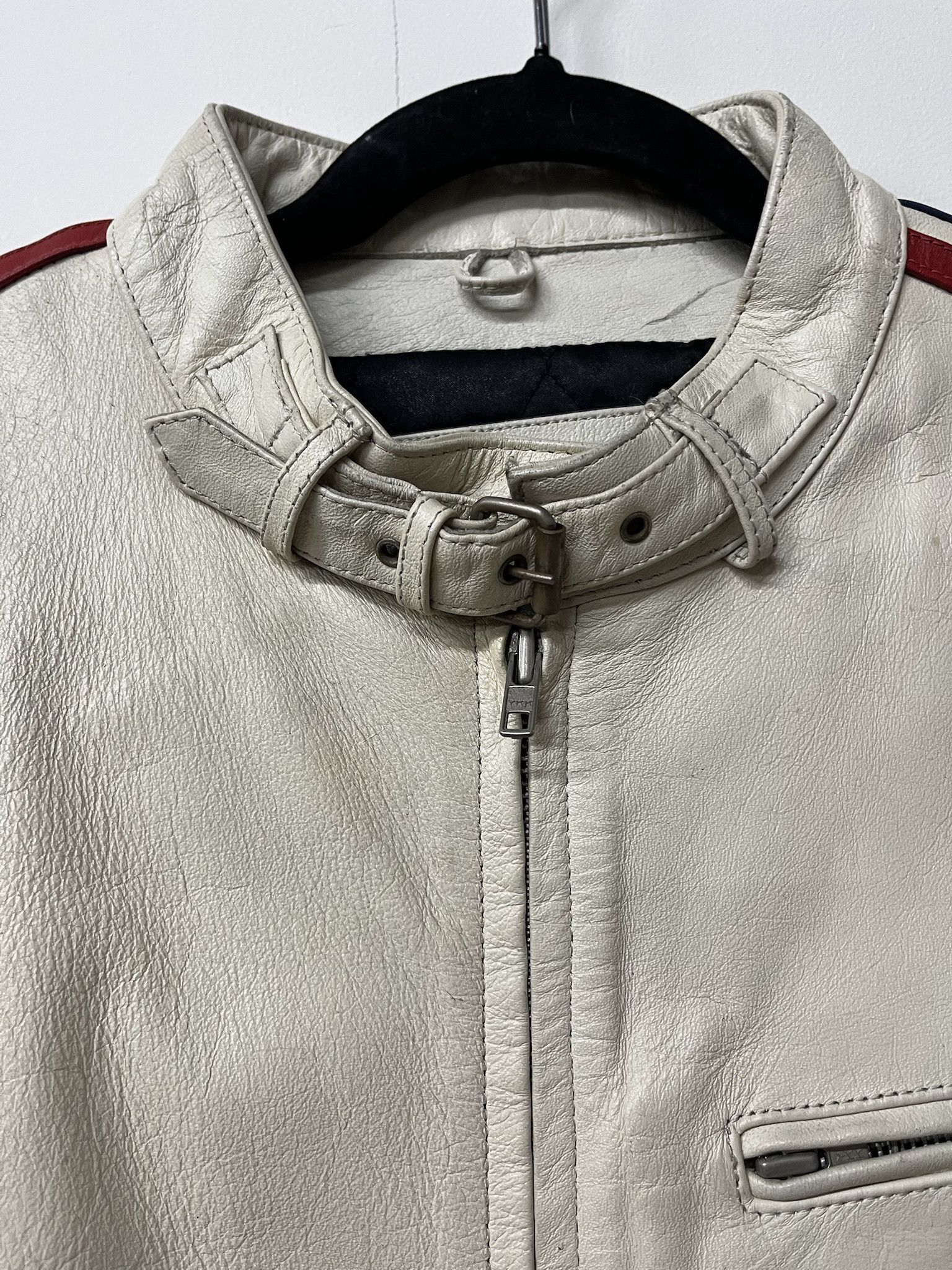 Leather × Vintage Vintage 2000s White Leather Motorcycle Racing Jacket Size L Size US L / EU 52-54 / 3 - 4 Thumbnail
