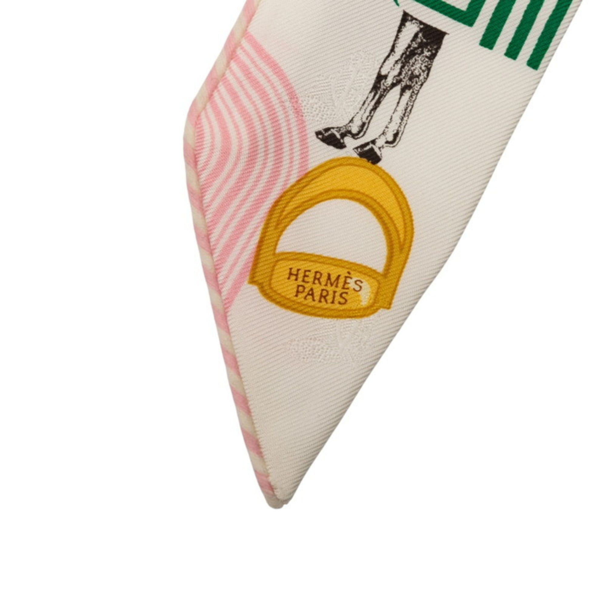 Hermes Hermes Hermès Twilly Garde Robe Pop Scarf/Muffler in White and Multicolored Silk for Women Size ONE SIZE - 3 Thumbnail