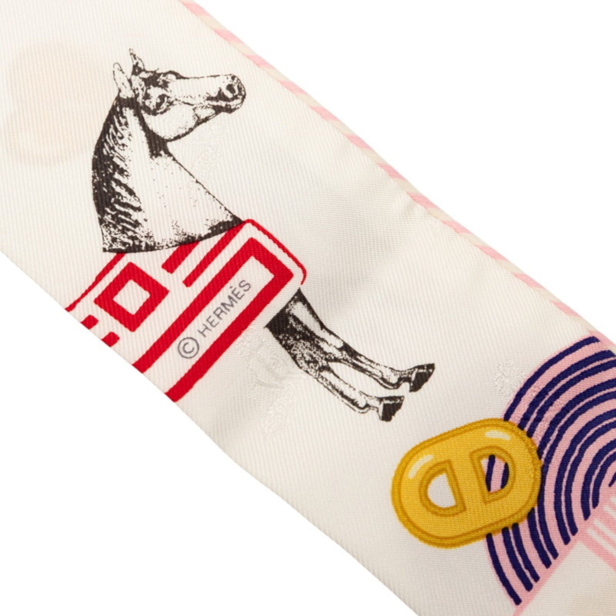 Hermes Hermes Hermès Twilly Garde Robe Pop Scarf/Muffler in White and Multicolored Silk for Women Size ONE SIZE - 2 Thumbnail