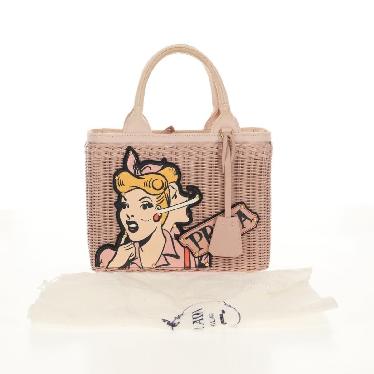 Prada Prada Comic Basket Bag Wicker with Applique Size ONE SIZE - 14 Thumbnail