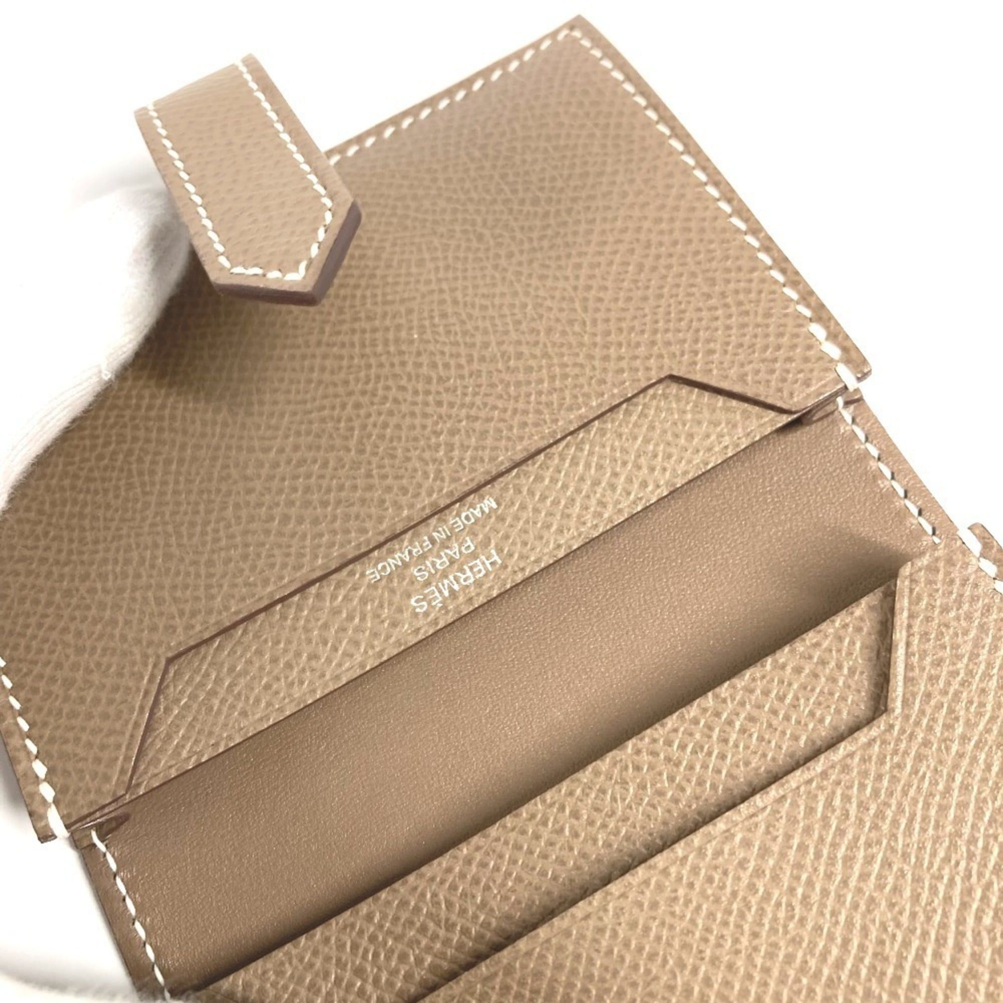 Hermes HERMES Bearn H Logo Business Card Case/Pass Case Bifold Leather for Men and Women, Etoupe Beige Size ONE SIZE - 9 Thumbnail