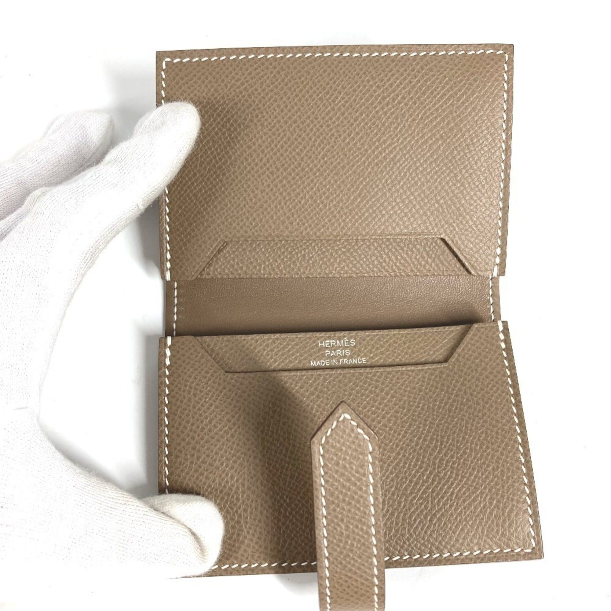Hermes HERMES Bearn H Logo Business Card Case/Pass Case Bifold Leather for Men and Women, Etoupe Beige Size ONE SIZE - 8 Thumbnail