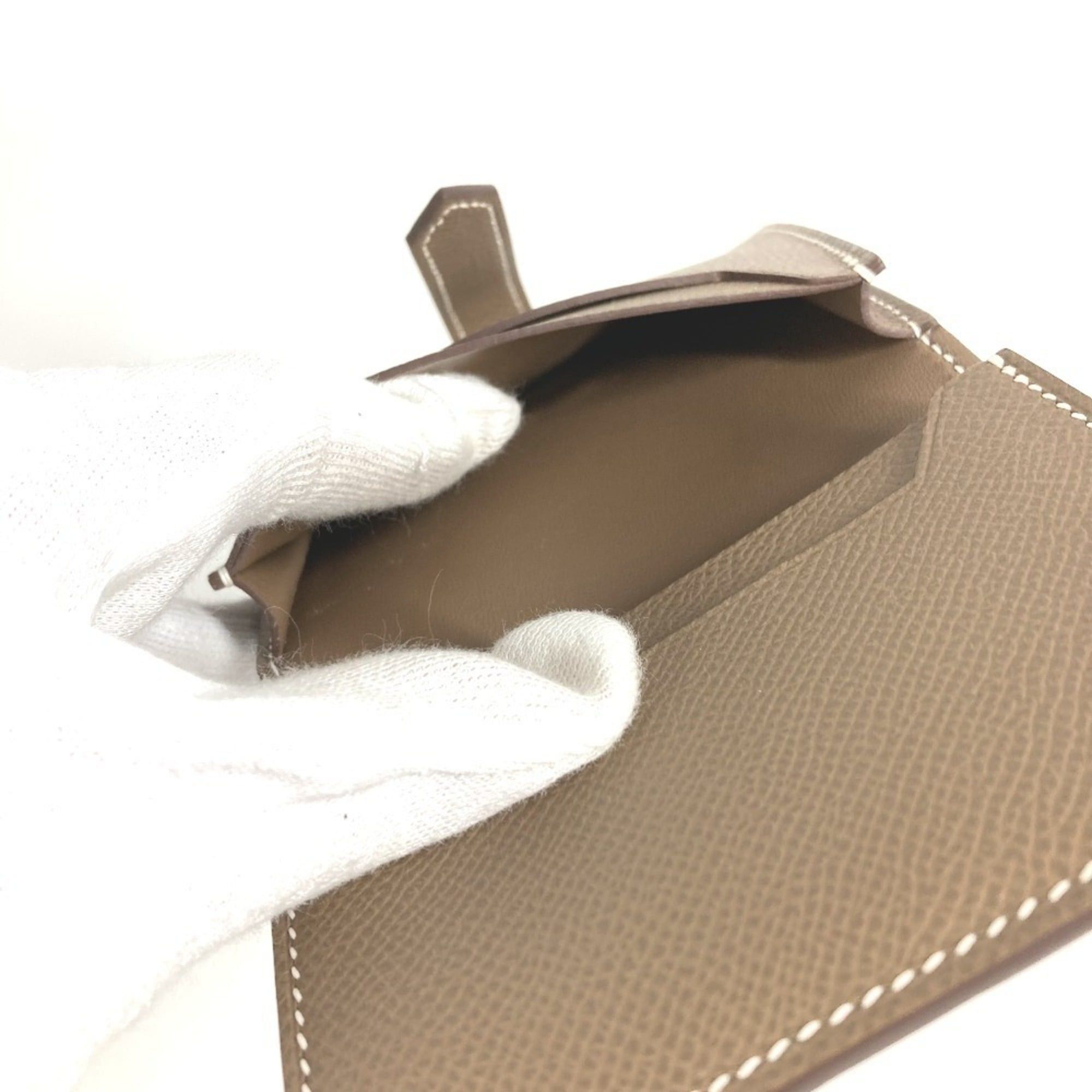 Hermes HERMES Bearn H Logo Business Card Case/Pass Case Bifold Leather for Men and Women, Etoupe Beige Size ONE SIZE - 10 Thumbnail