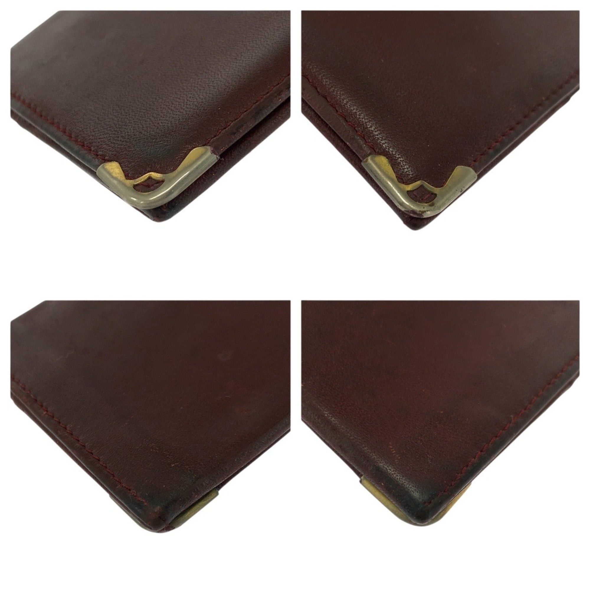 Cartier CARTIER Must Line Wine Red Leather Card Case with Gold Hardware for Women Size ONE SIZE - 3 Thumbnail
