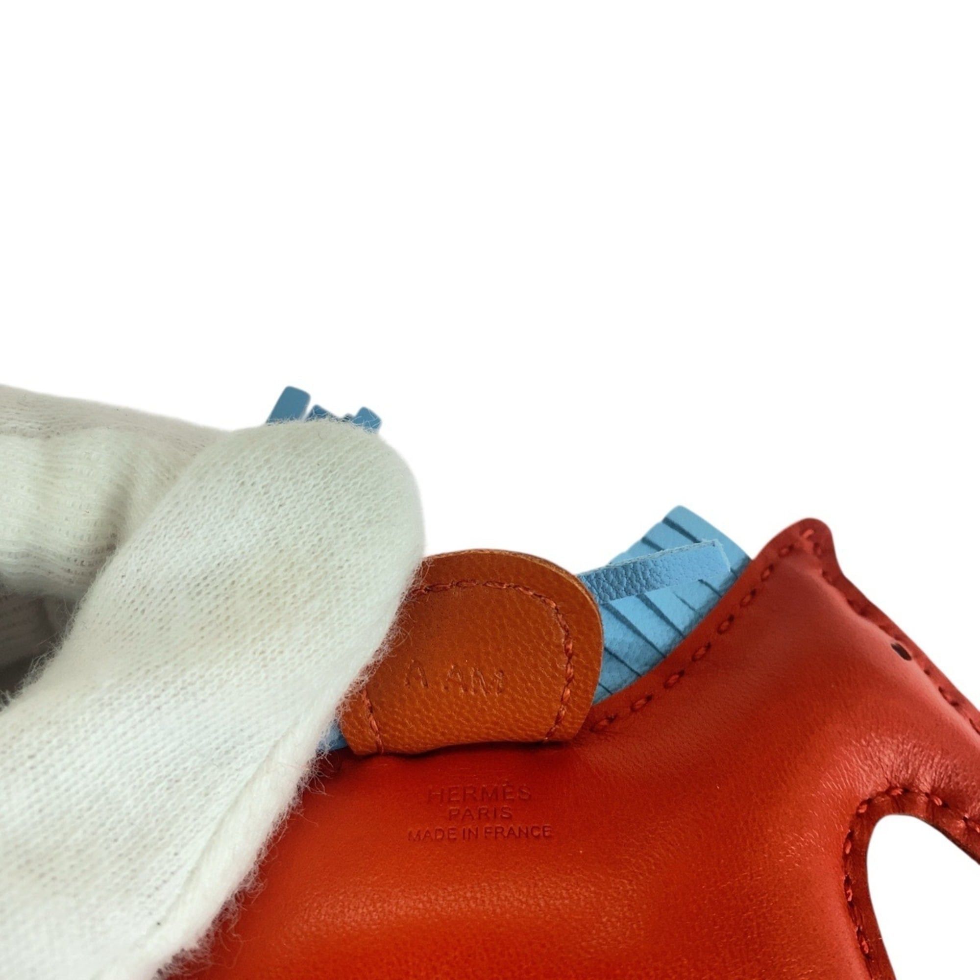 HERMES Rodeo Pegasus PM Bag Charm in Red, Brown, and Light Blue. Anjou Milo Swift Keychain with A Stamp. Women's.