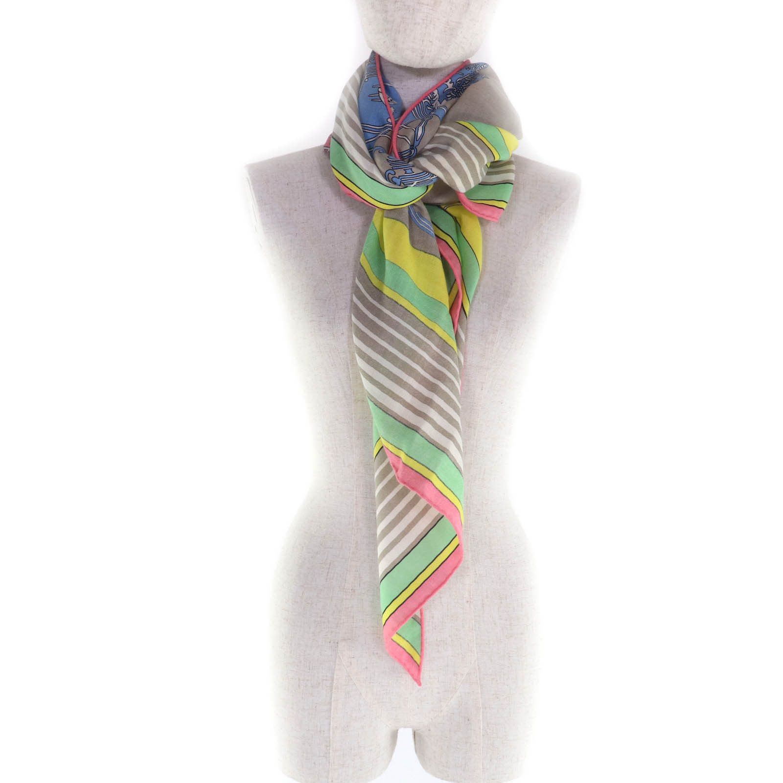 Hermes Hermes Hermès Exlibris Cashmere Triangle Shawl Natural Material Shawl DUTY FREE for USA Size ONE SIZE - 10 Thumbnail