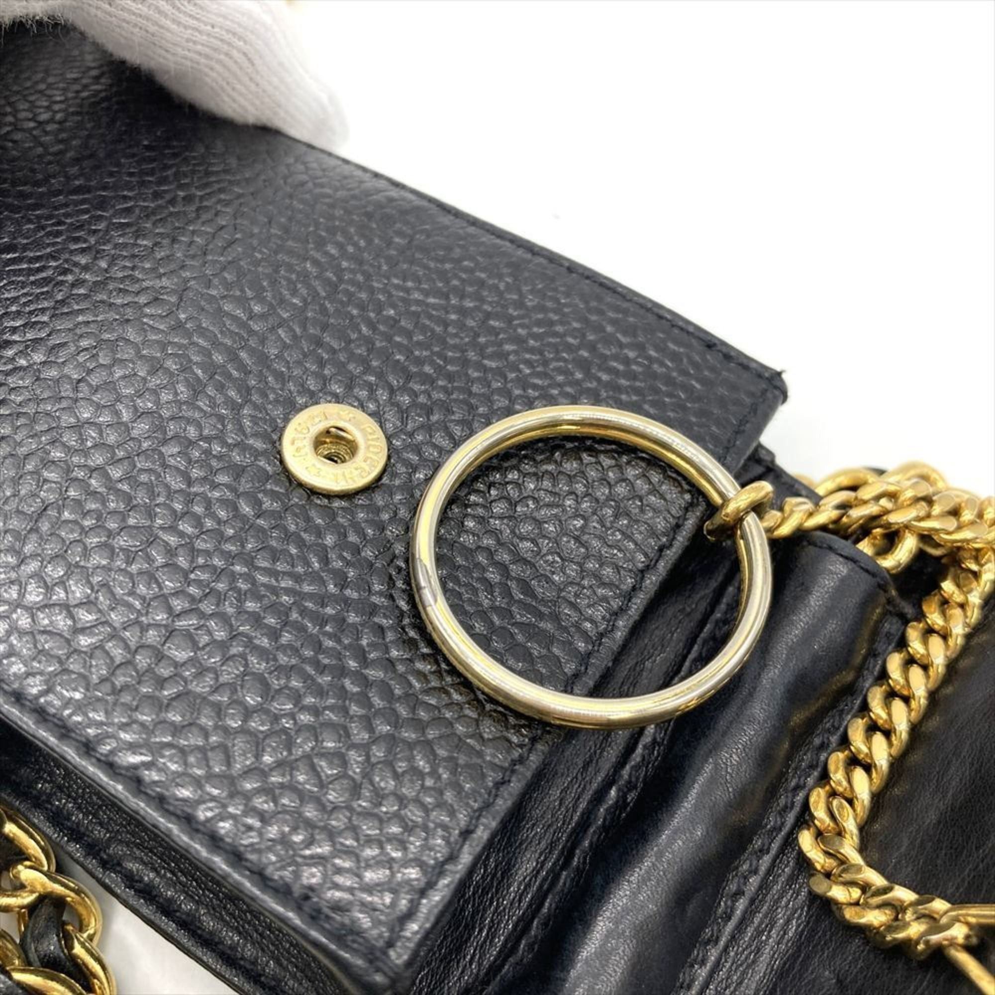 CHANEL Coco Mark Cigarette Case Shoulder Bag in Black Caviar Skin