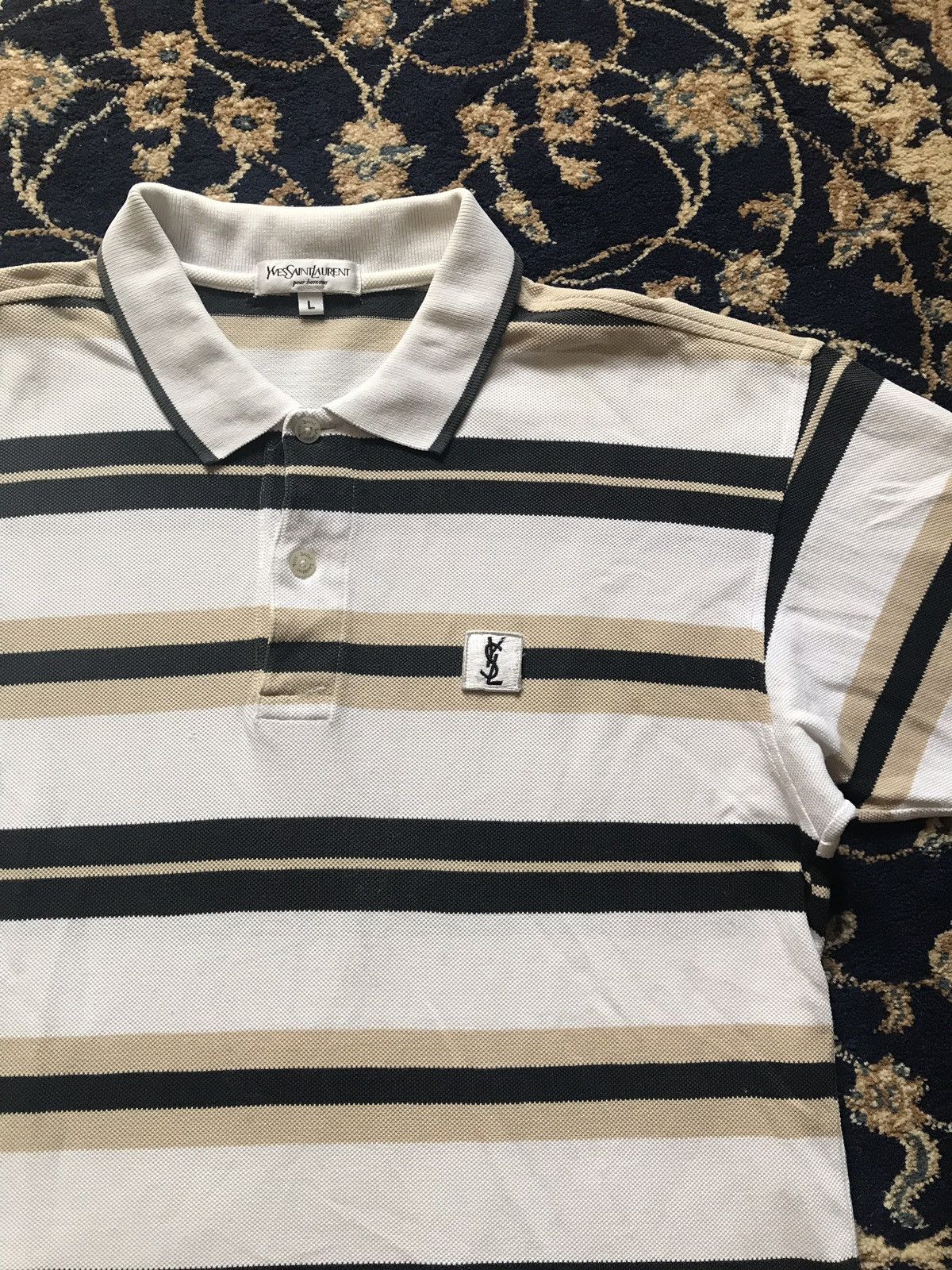 Yves Saint Laurent Logo Stripe Polo Tshirt Size US L / EU 52-54 / 3 - 3 Thumbnail