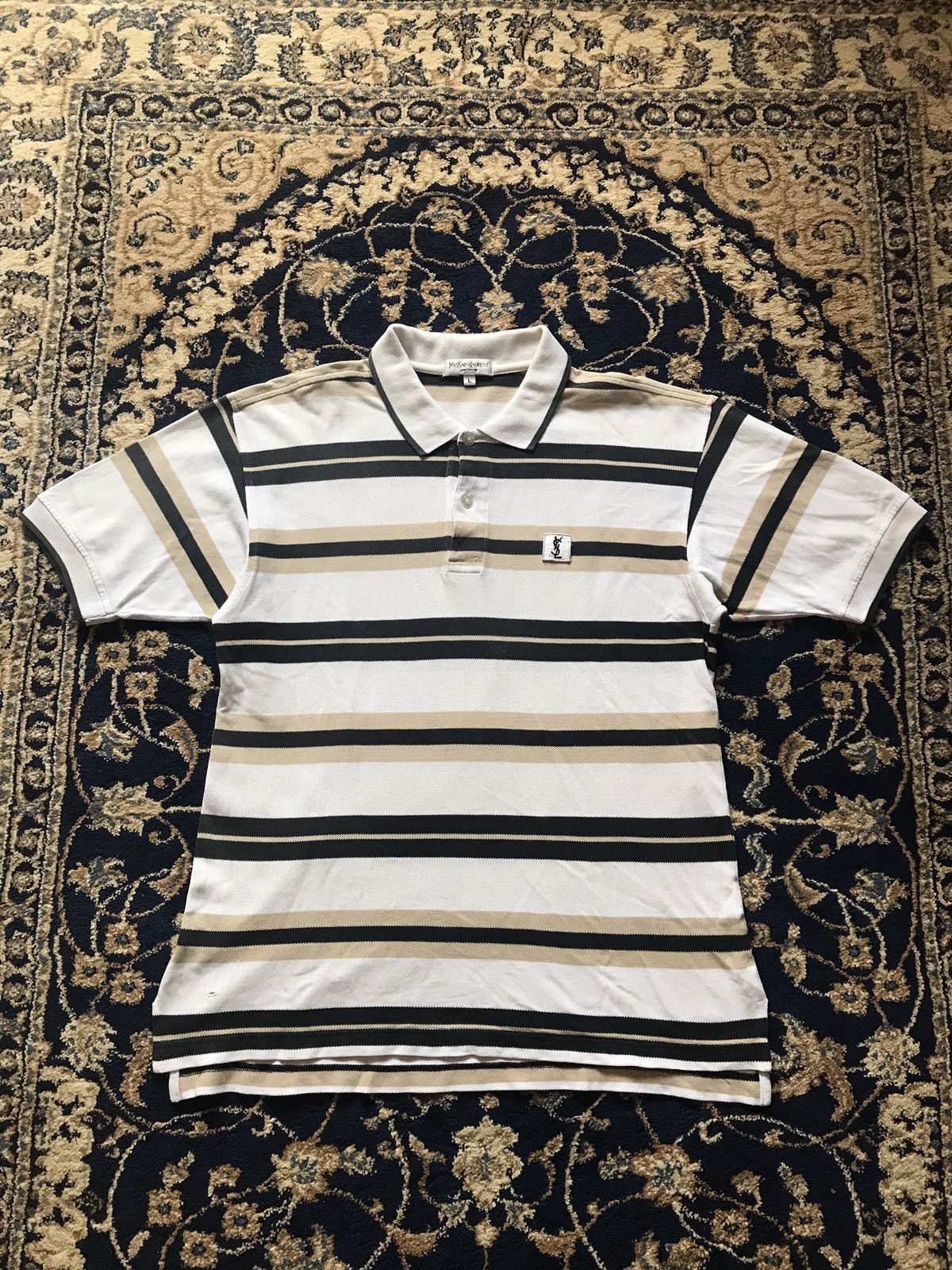 Yves Saint Laurent Logo Stripe Polo Tshirt Size US L / EU 52-54 / 3 - 1 Thumbnail