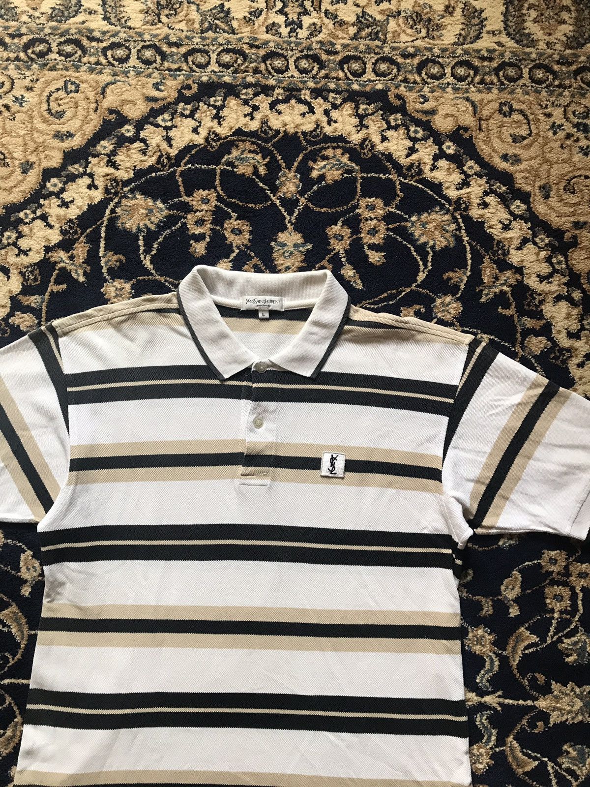 Yves Saint Laurent Logo Stripe Polo Tshirt Size US L / EU 52-54 / 3 - 2 Thumbnail