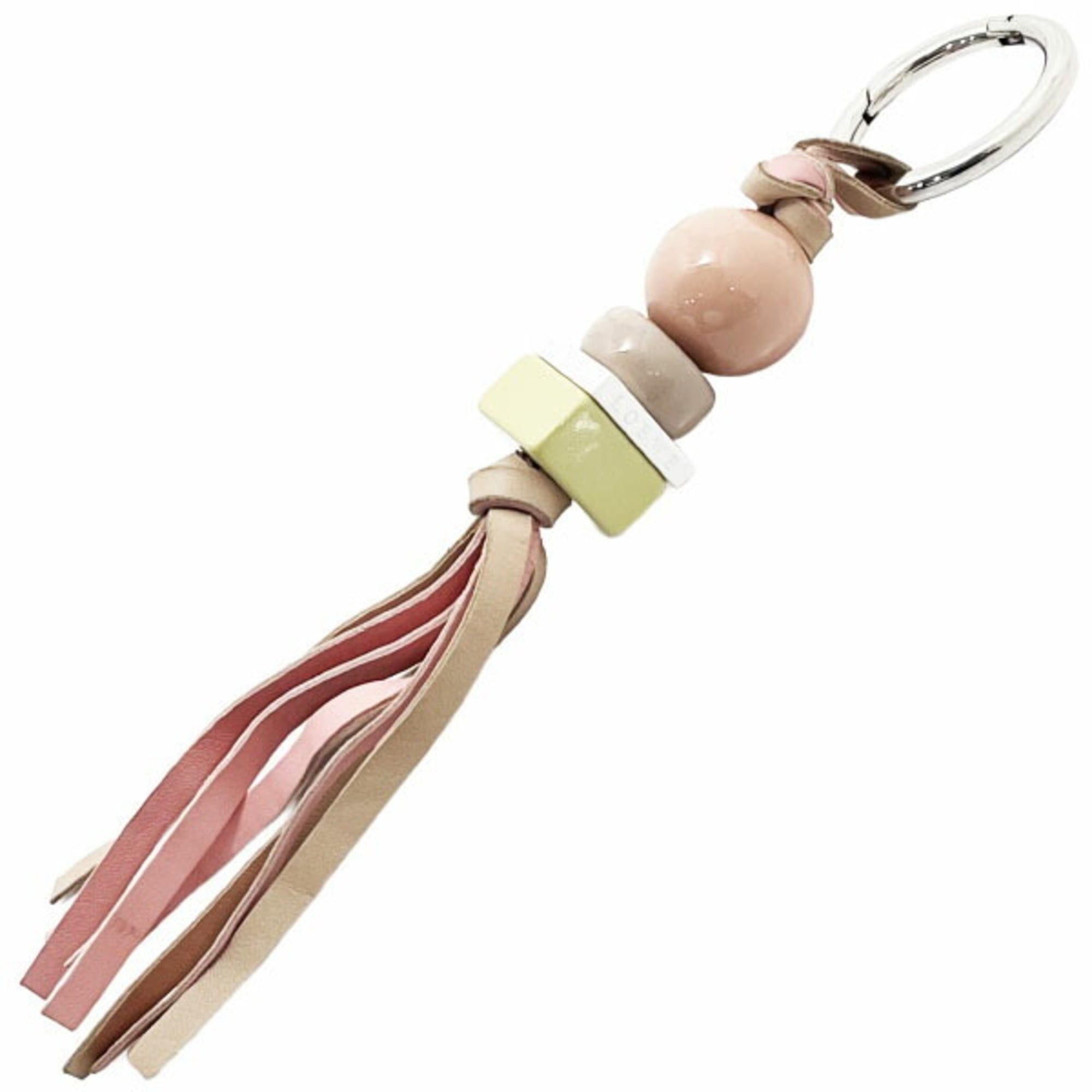 Loewe Loewe keychain motif charm in leather multicolored coral pink, beige, white, and yellow. Features ball, round, cube, square motifs. Key hook, key ring, bag charm. NN-16003 Size ONE SIZE - 3 Thumbnail