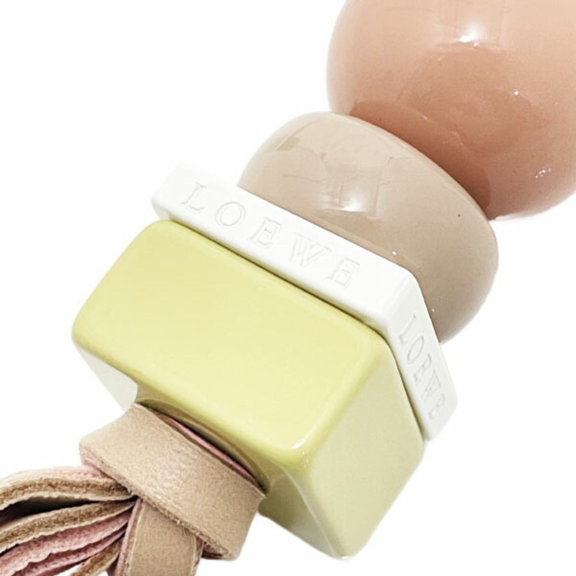 Loewe Loewe keychain motif charm in leather multicolored coral pink, beige, white, and yellow. Features ball, round, cube, square motifs. Key hook, key ring, bag charm. NN-16003 Size ONE SIZE - 4 Thumbnail