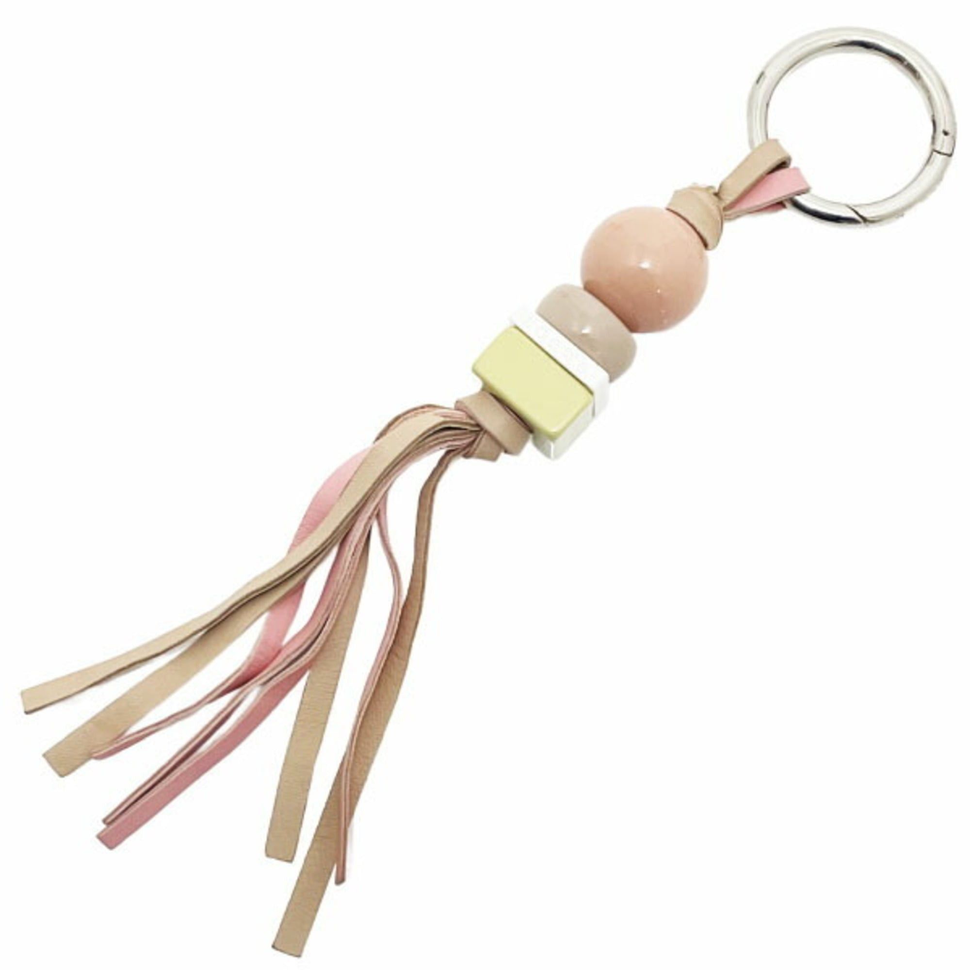 Loewe Loewe keychain motif charm in leather multicolored coral pink, beige, white, and yellow. Features ball, round, cube, square motifs. Key hook, key ring, bag charm. NN-16003 Size ONE SIZE - 2 Thumbnail