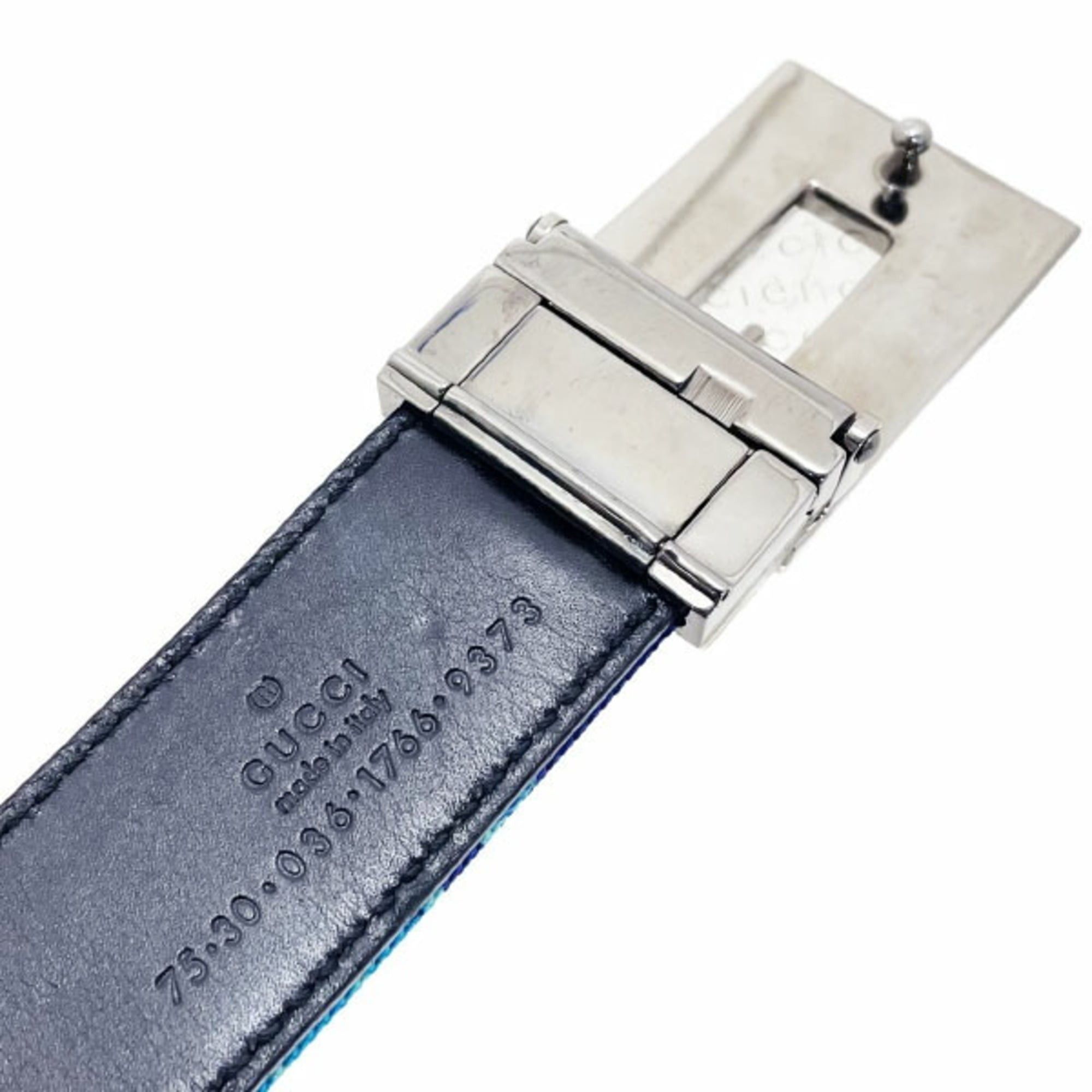 Gucci Gucci G Belt for Women, Nylon Canvas, Leather, Blue, Multicolor, Black, Size 75cm, 036 1766, GUCCI Mark, Buckle, Hardware, HH-16006 Size ONE SIZE - 4 Thumbnail