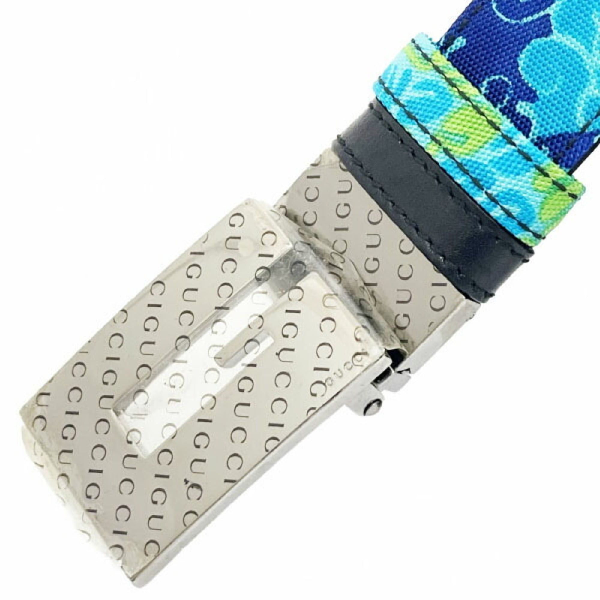 Gucci Gucci G Belt for Women, Nylon Canvas, Leather, Blue, Multicolor, Black, Size 75cm, 036 1766, GUCCI Mark, Buckle, Hardware, HH-16006 Size ONE SIZE - 3 Thumbnail
