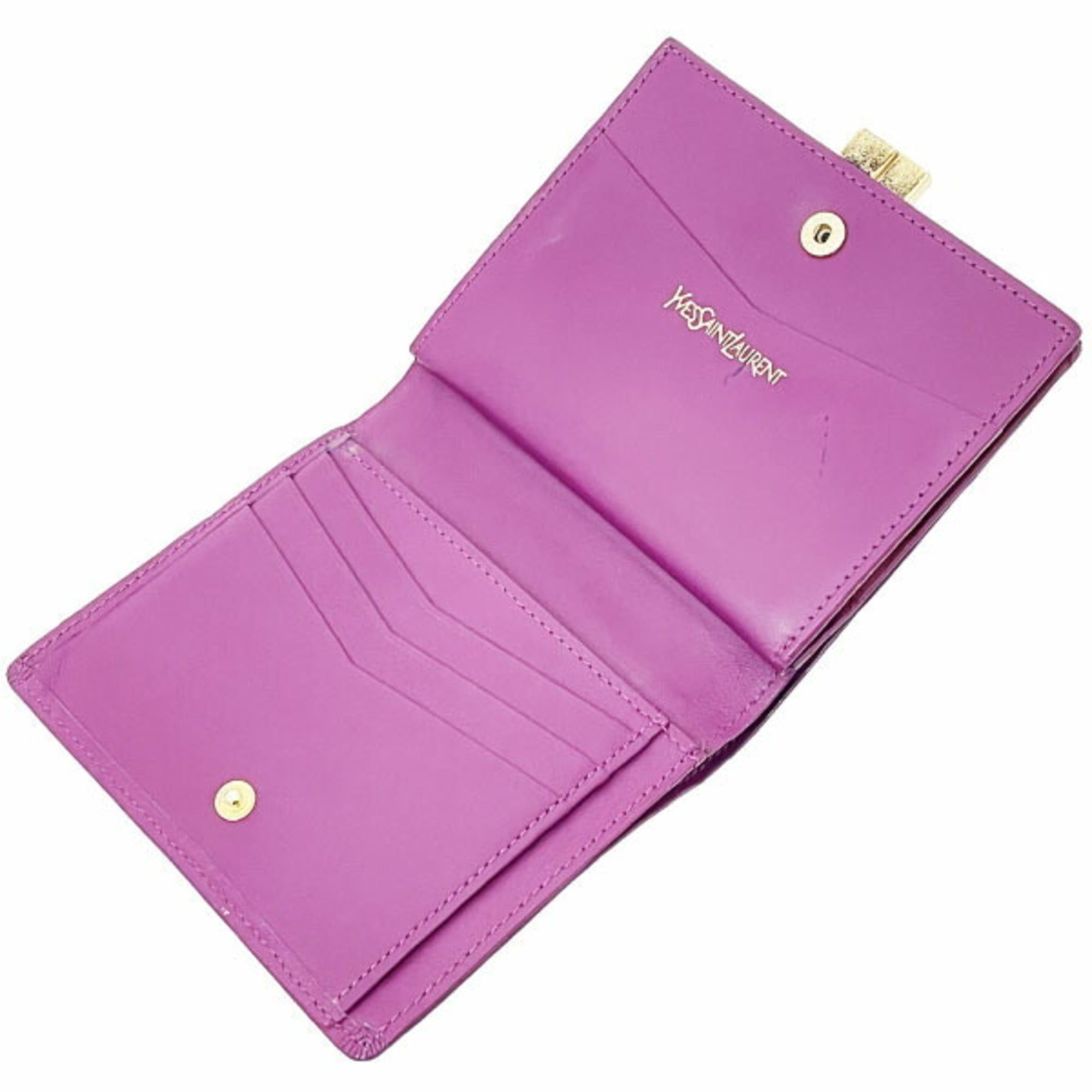 Yves Saint Laurent Yves Saint Laurent wallet, pink-purple leather, YSL MM-14683, vintage bifold compact mini women's wallet. Size ONE SIZE - 8 Thumbnail