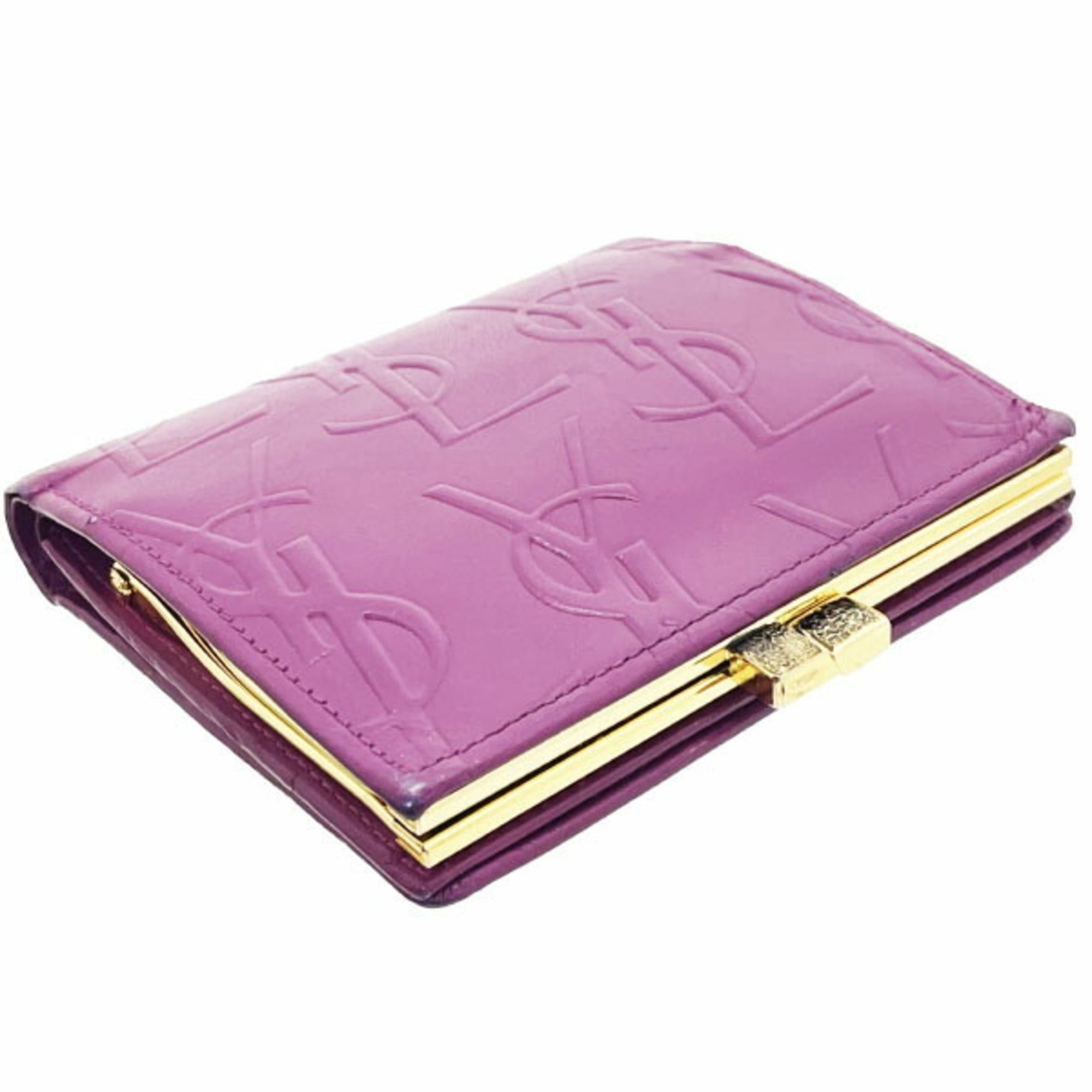 Yves Saint Laurent Yves Saint Laurent wallet, pink-purple leather, YSL MM-14683, vintage bifold compact mini women's wallet. Size ONE SIZE - 3 Thumbnail