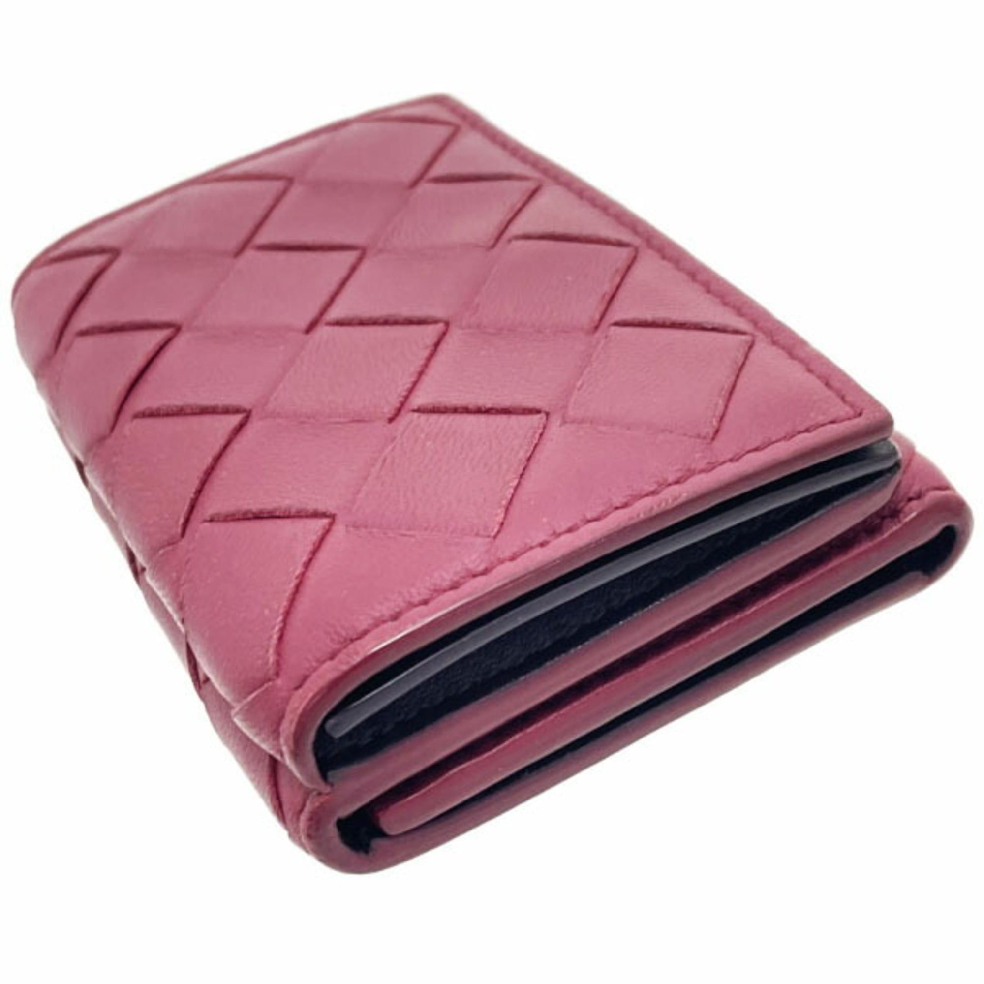 Bottega Veneta Bottega Veneta Intrecciato Tri-fold Wallet in Wine Red Leather with Mesh Tri-fold, Double Wallet, Compact Mini AYM-15789 Size ONE SIZE - 5 Thumbnail
