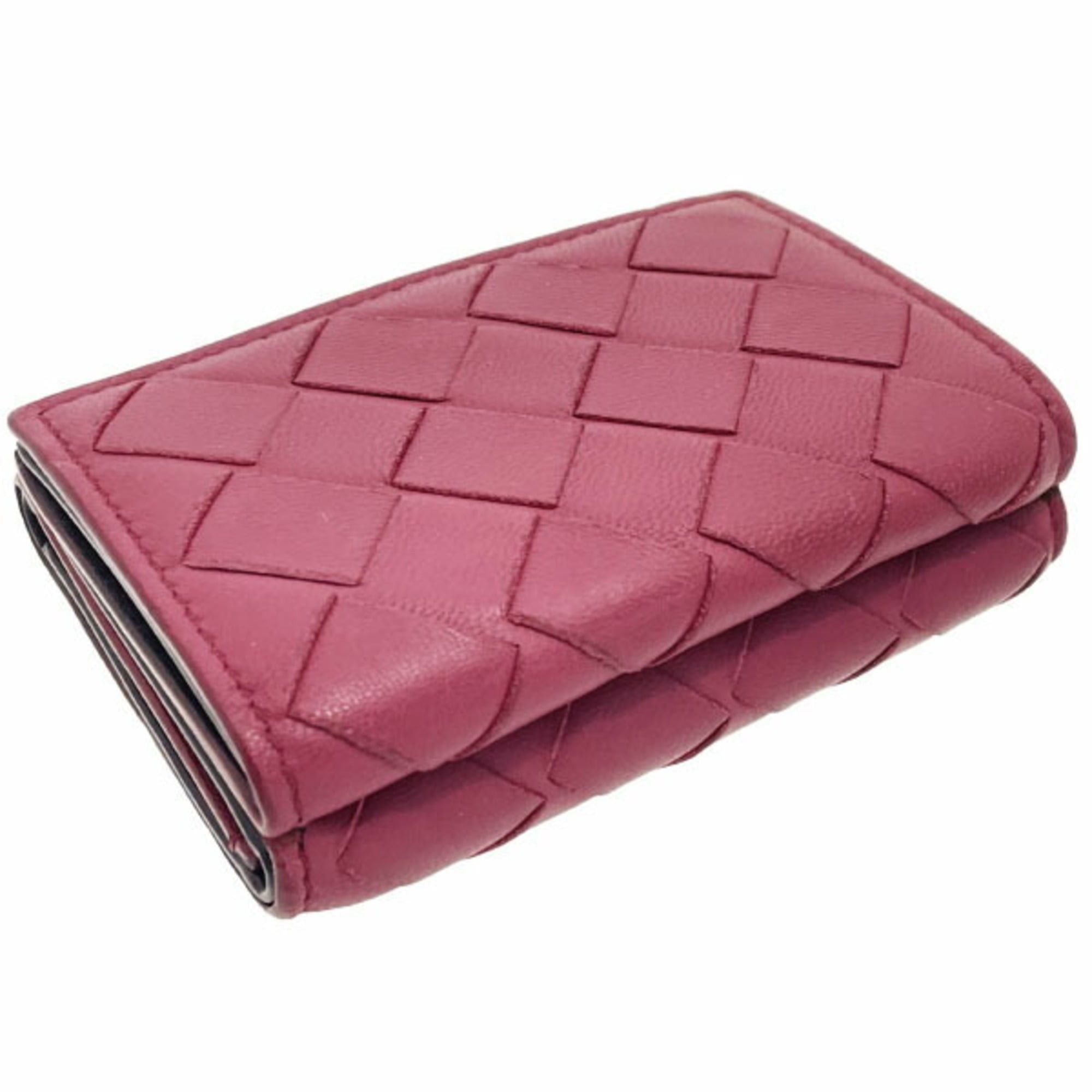 Bottega Veneta Bottega Veneta Intrecciato Tri-fold Wallet in Wine Red Leather with Mesh Tri-fold, Double Wallet, Compact Mini AYM-15789 Size ONE SIZE - 3 Thumbnail