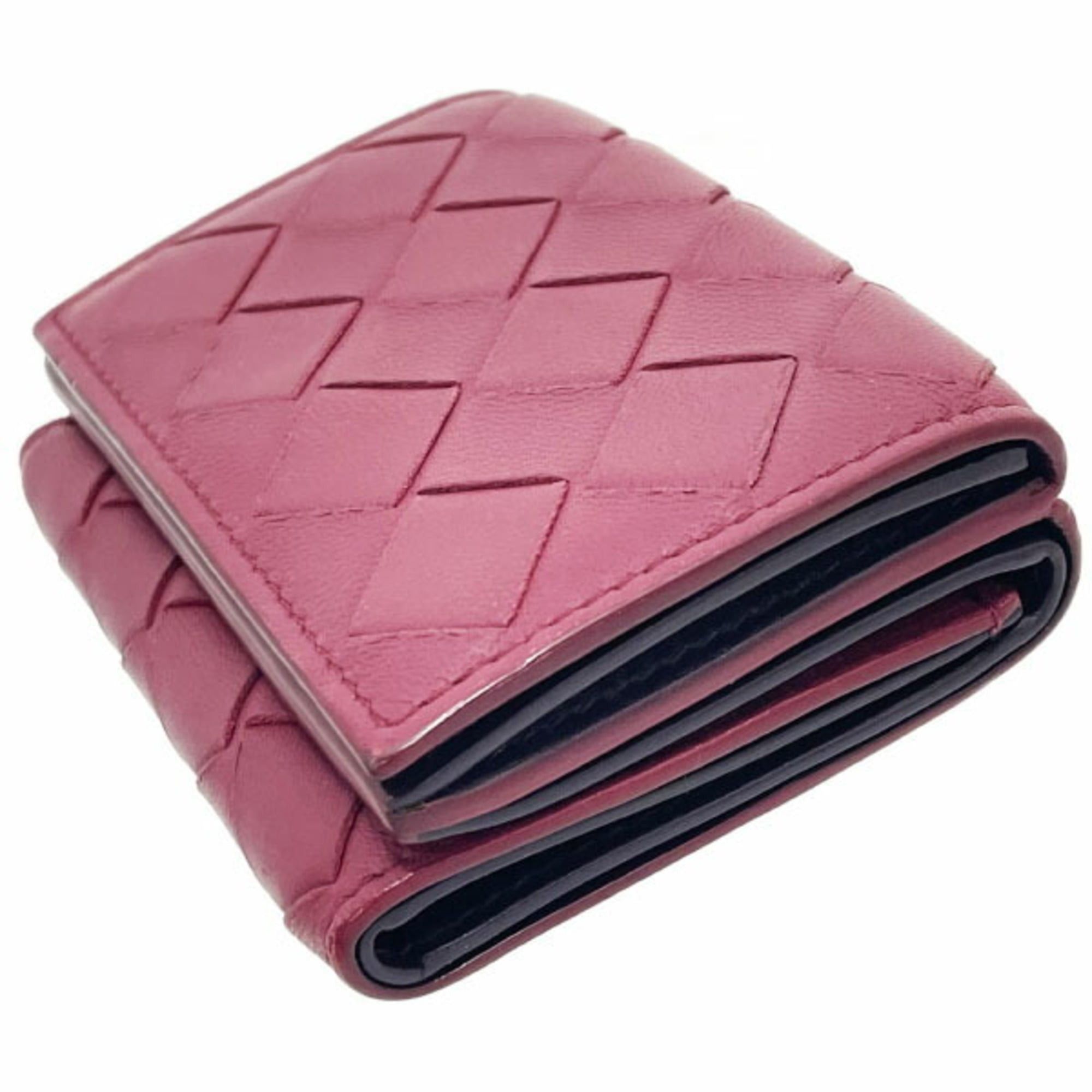 Bottega Veneta Bottega Veneta Intrecciato Tri-fold Wallet in Wine Red Leather with Mesh Tri-fold, Double Wallet, Compact Mini AYM-15789 Size ONE SIZE - 6 Thumbnail