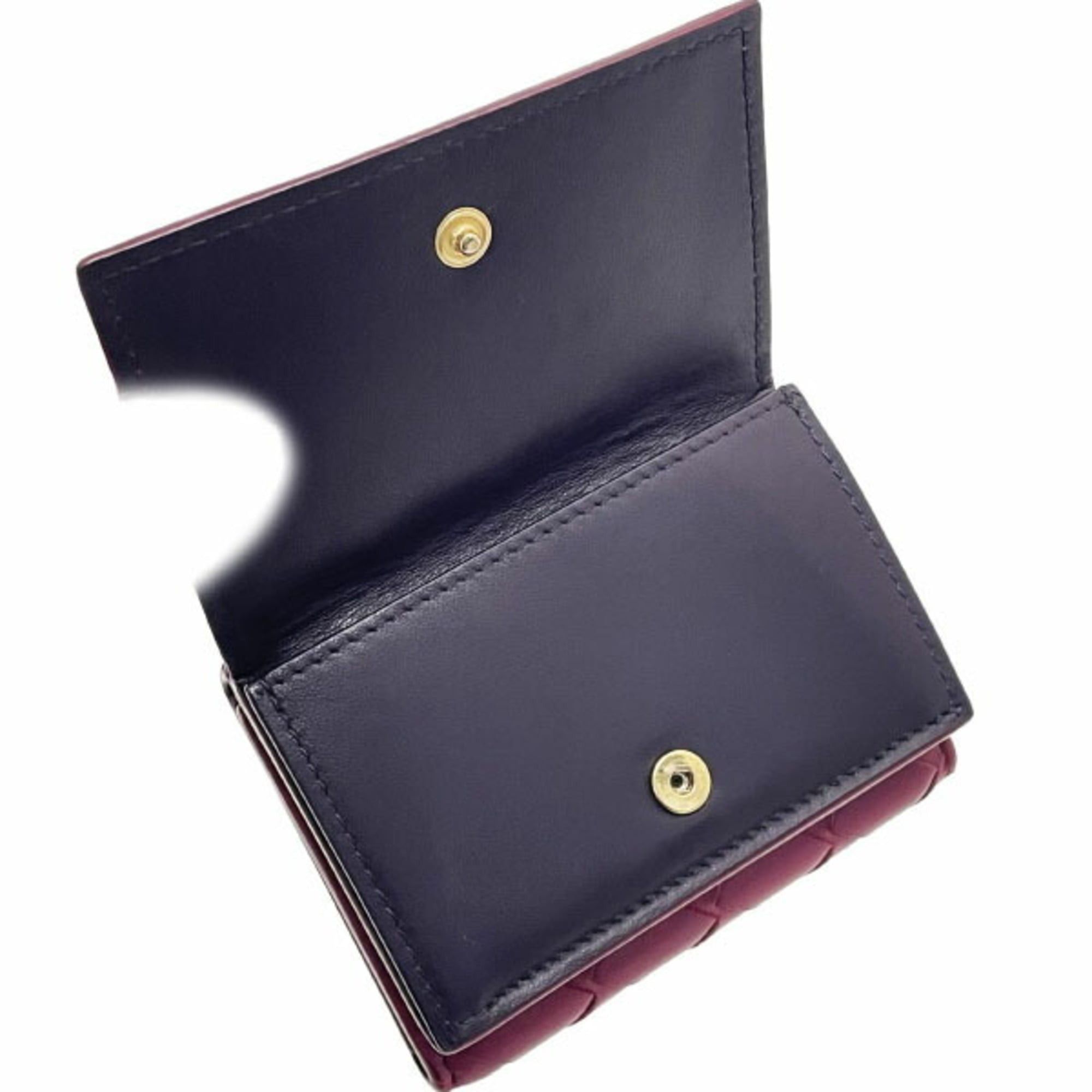 Bottega Veneta Bottega Veneta Intrecciato Tri-fold Wallet in Wine Red Leather with Mesh Tri-fold, Double Wallet, Compact Mini AYM-15789 Size ONE SIZE - 7 Thumbnail