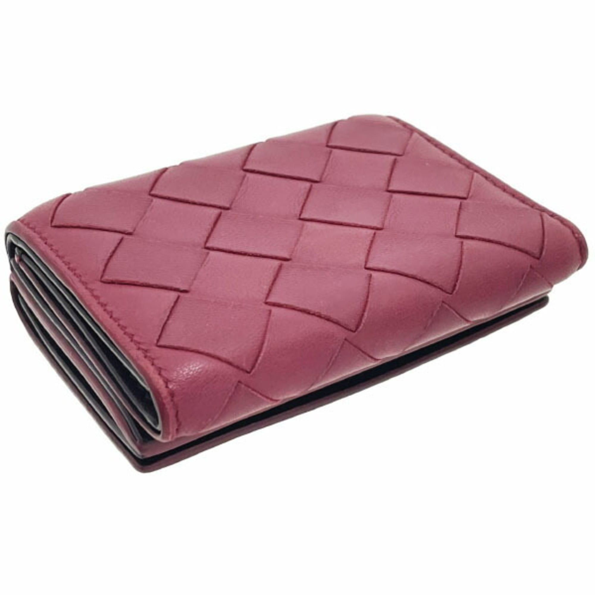Bottega Veneta Bottega Veneta Intrecciato Tri-fold Wallet in Wine Red Leather with Mesh Tri-fold, Double Wallet, Compact Mini AYM-15789 Size ONE SIZE - 4 Thumbnail