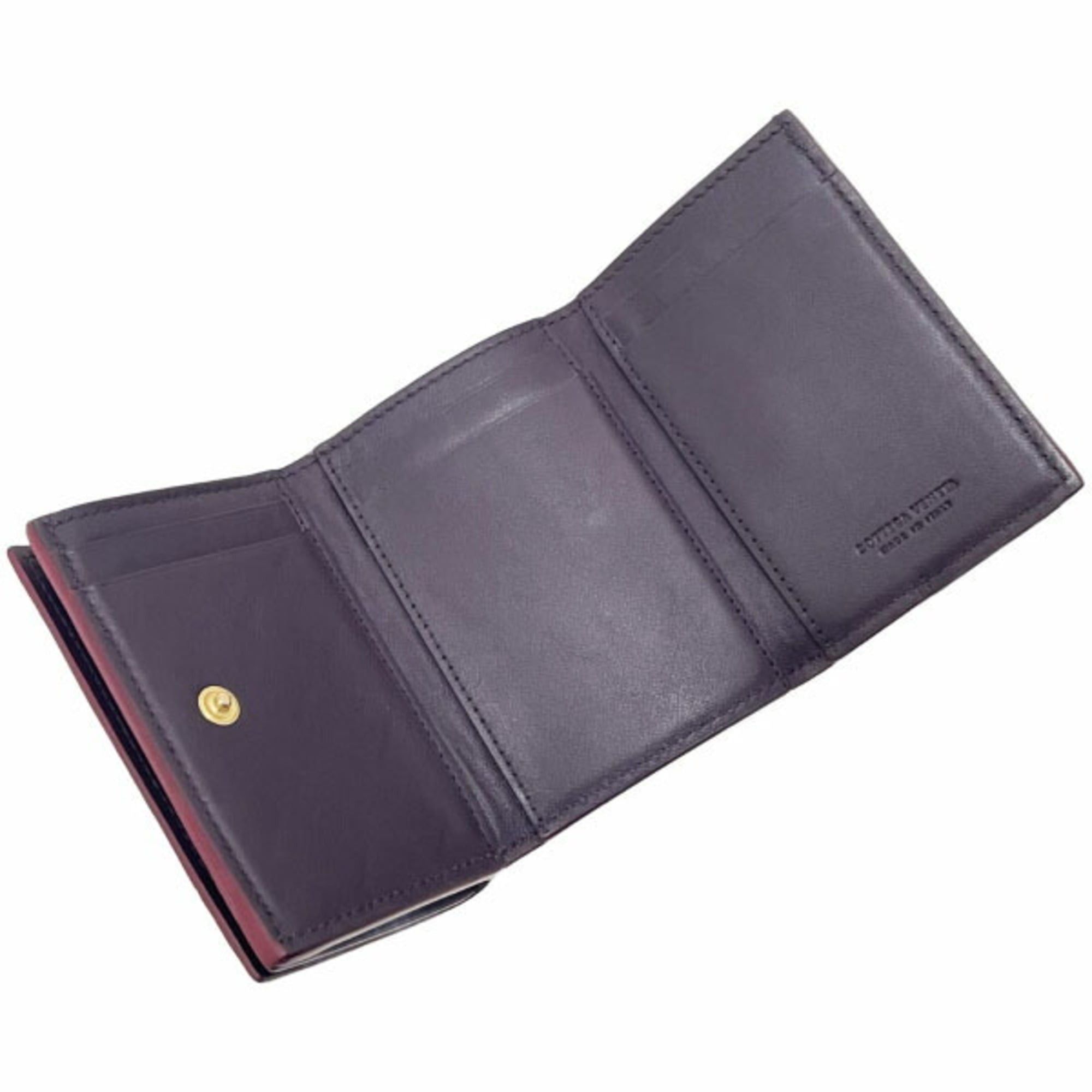Bottega Veneta Bottega Veneta Intrecciato Tri-fold Wallet in Wine Red Leather with Mesh Tri-fold, Double Wallet, Compact Mini AYM-15789 Size ONE SIZE - 9 Thumbnail