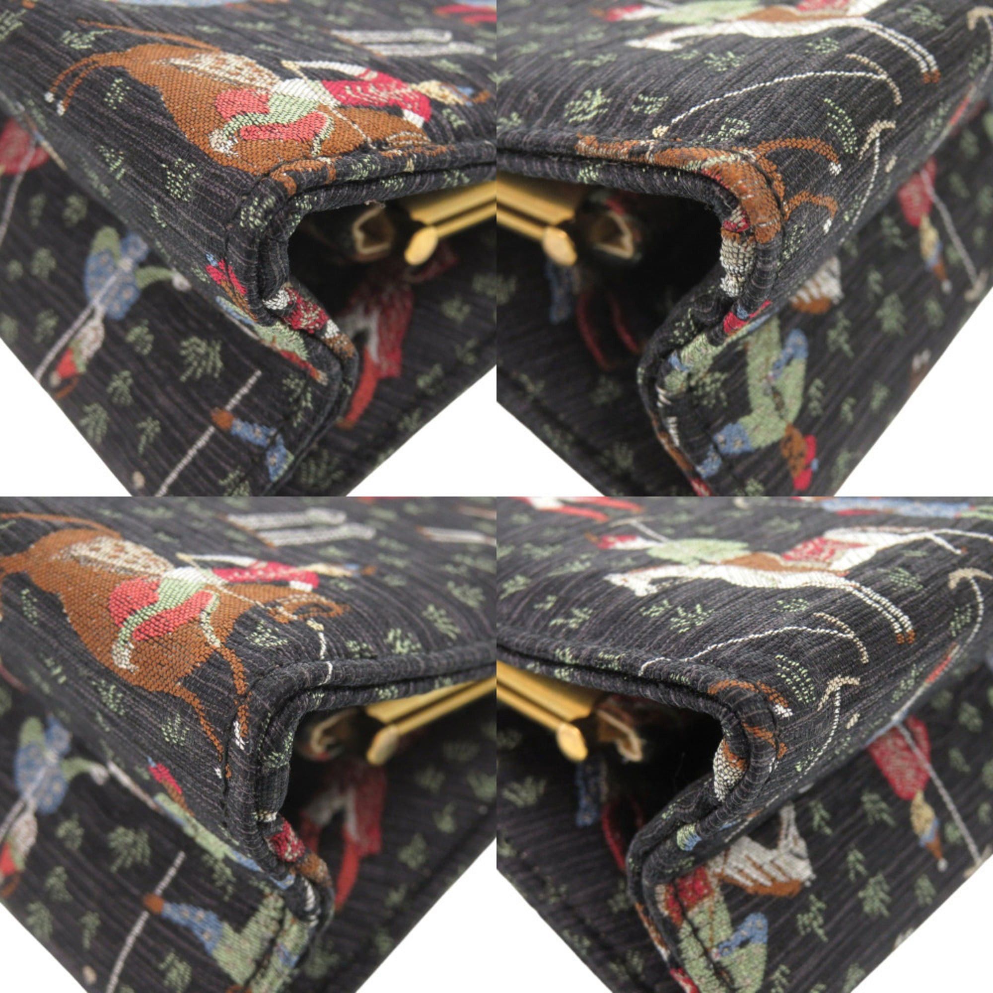 Gucci Gucci Greta Garbo Collaboration Equestrian Print Canvas Black Clutch Bag 0960 Size ONE SIZE - 4 Thumbnail