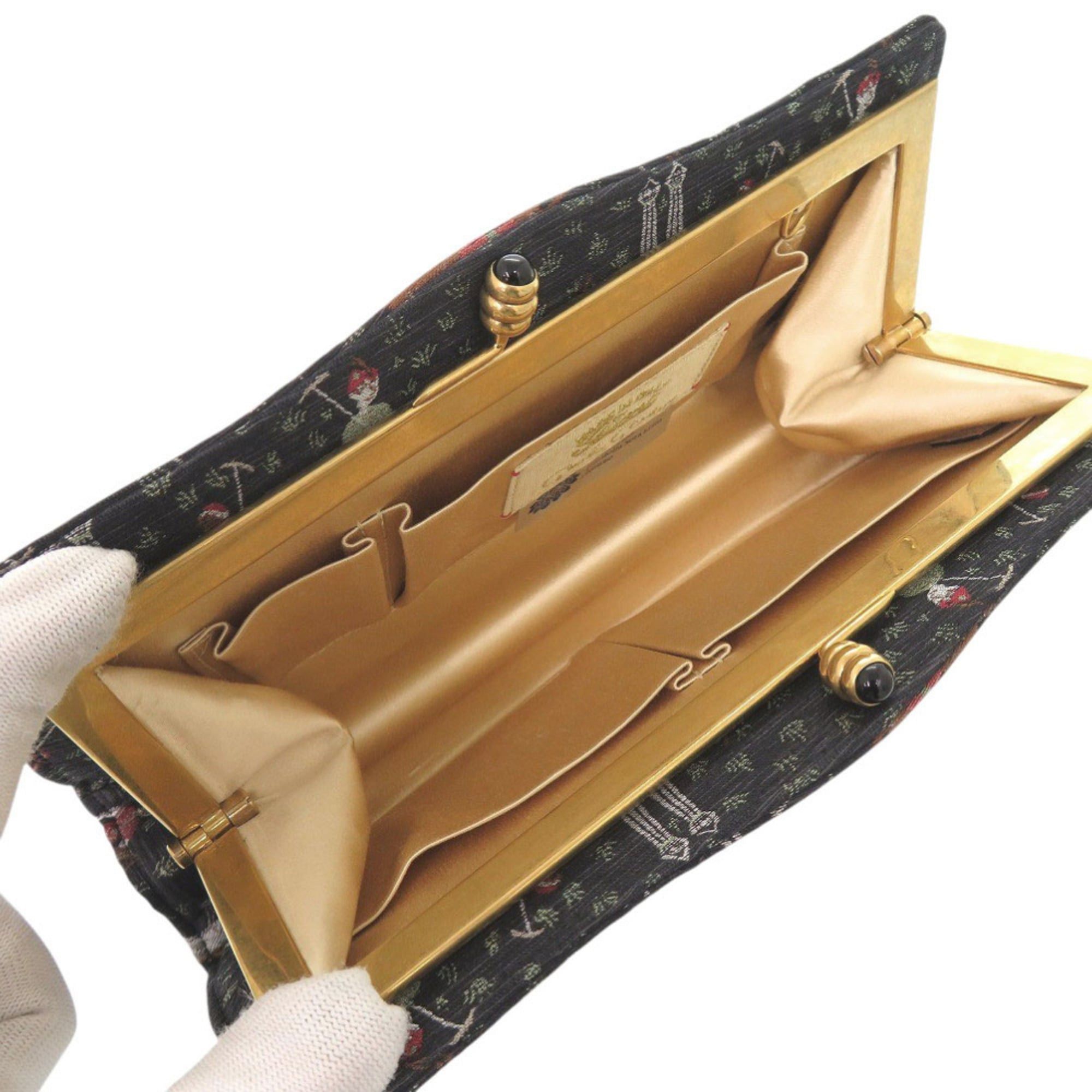 Gucci Gucci Greta Garbo Collaboration Equestrian Print Canvas Black Clutch Bag 0960 Size ONE SIZE - 5 Thumbnail