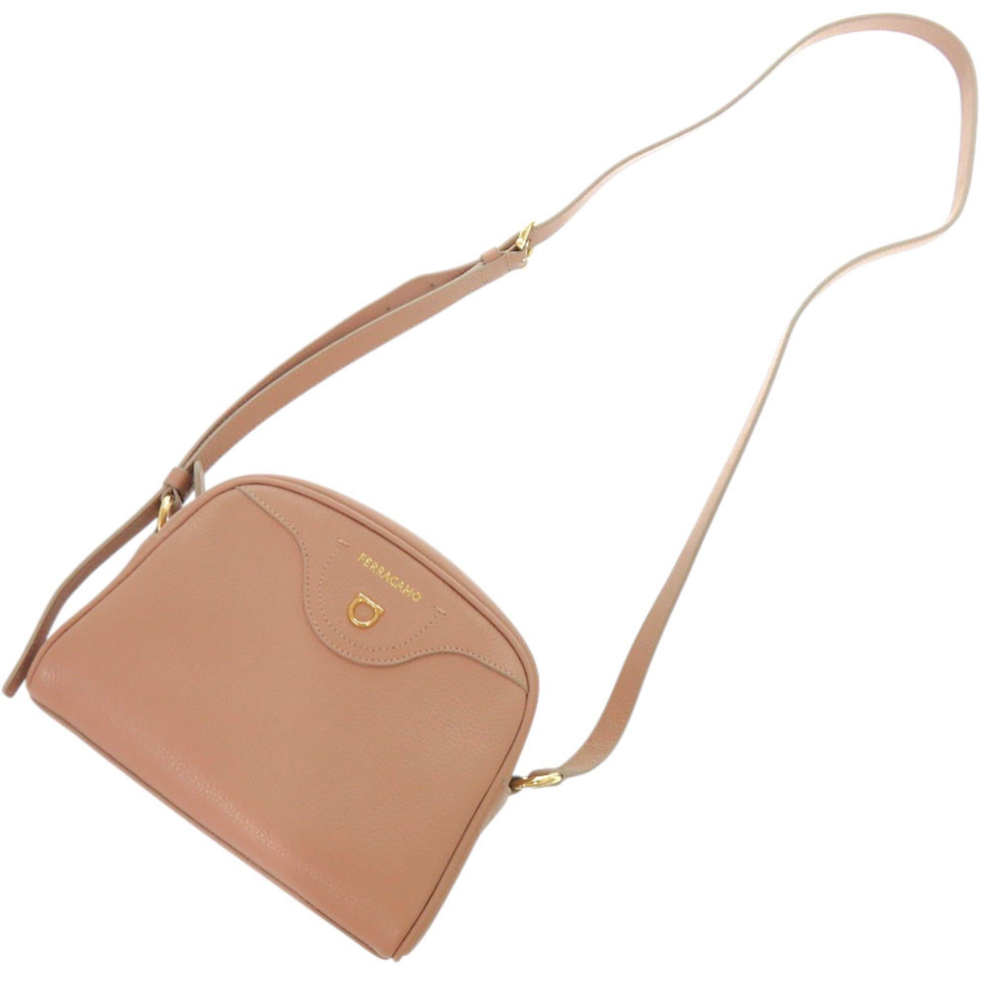 Salvatore Ferragamo Salvatore Ferragamo Gancini EE 21 8372 Leather Shoulder Bag in Pink Beige with Gold Hardware (Product Code: 0927) Size ONE SIZE - 5 Thumbnail