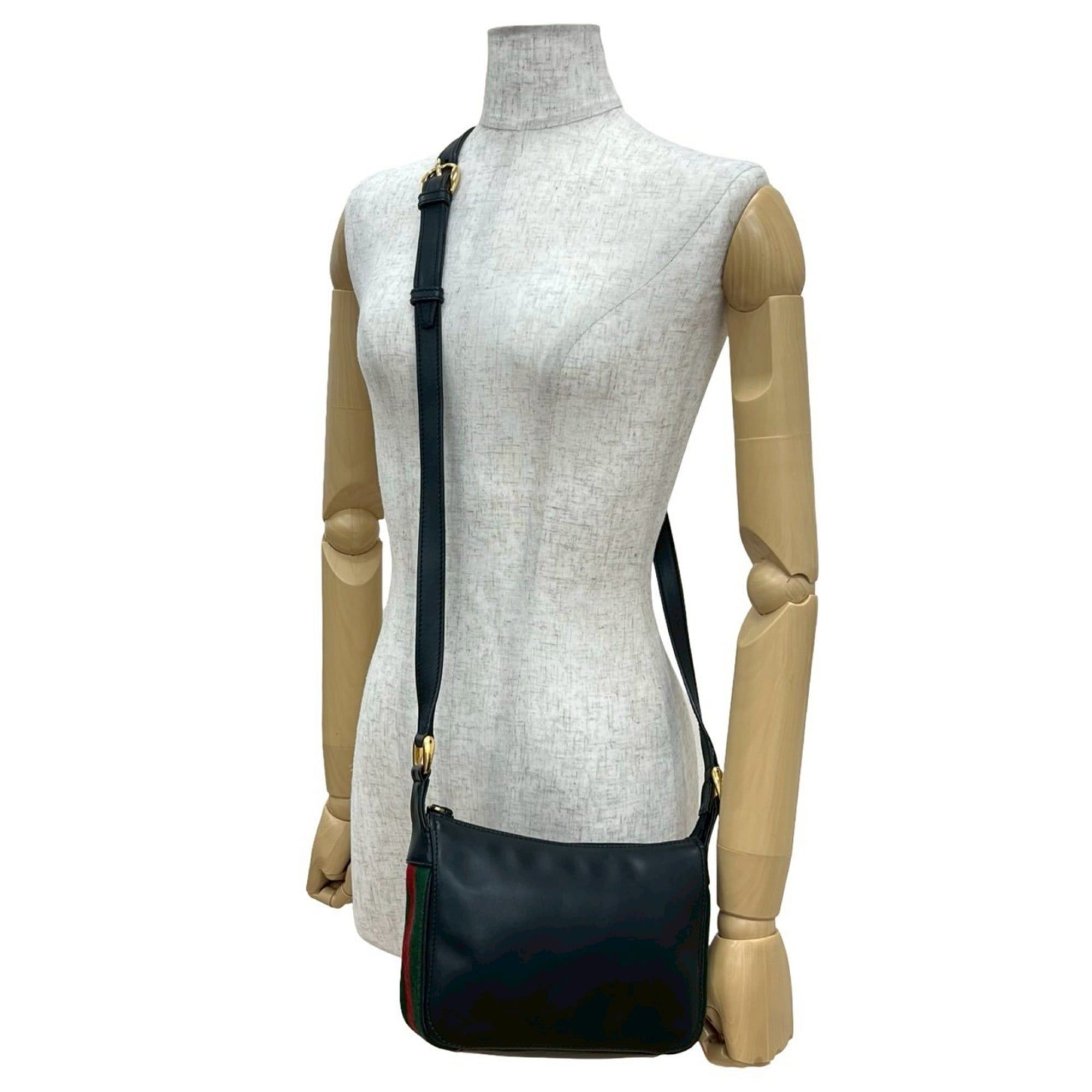 Gucci GUCCI Old Gucci Sherry Line Leather Shoulder Bag Pochette Sacoche Black 33191 Size ONE SIZE - 2 Thumbnail
