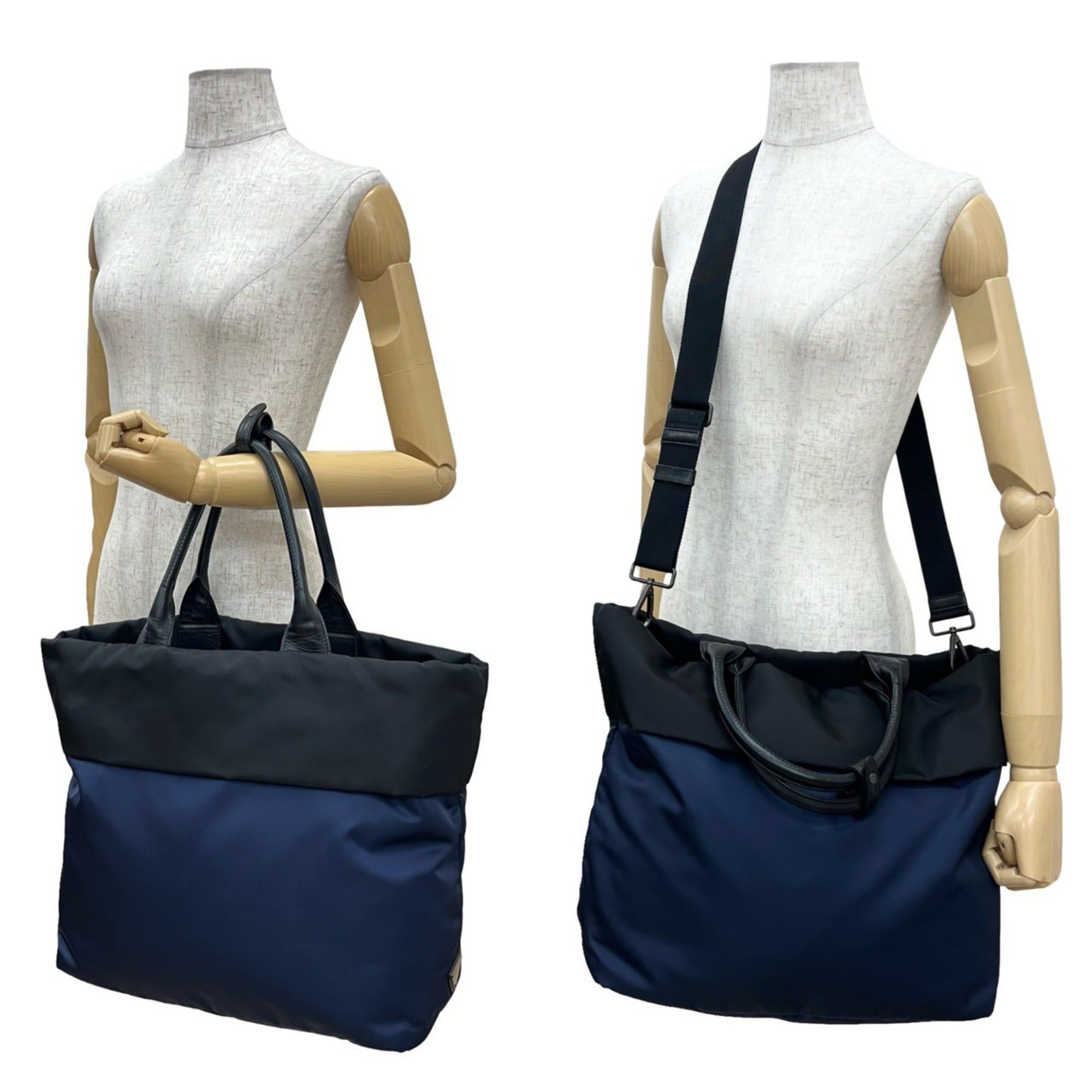 Prada PRADA Tessuto Nylon Leather 2-way Handbag Tote Bag Shoulder Black Navy 954-5 Size ONE SIZE - 2 Thumbnail