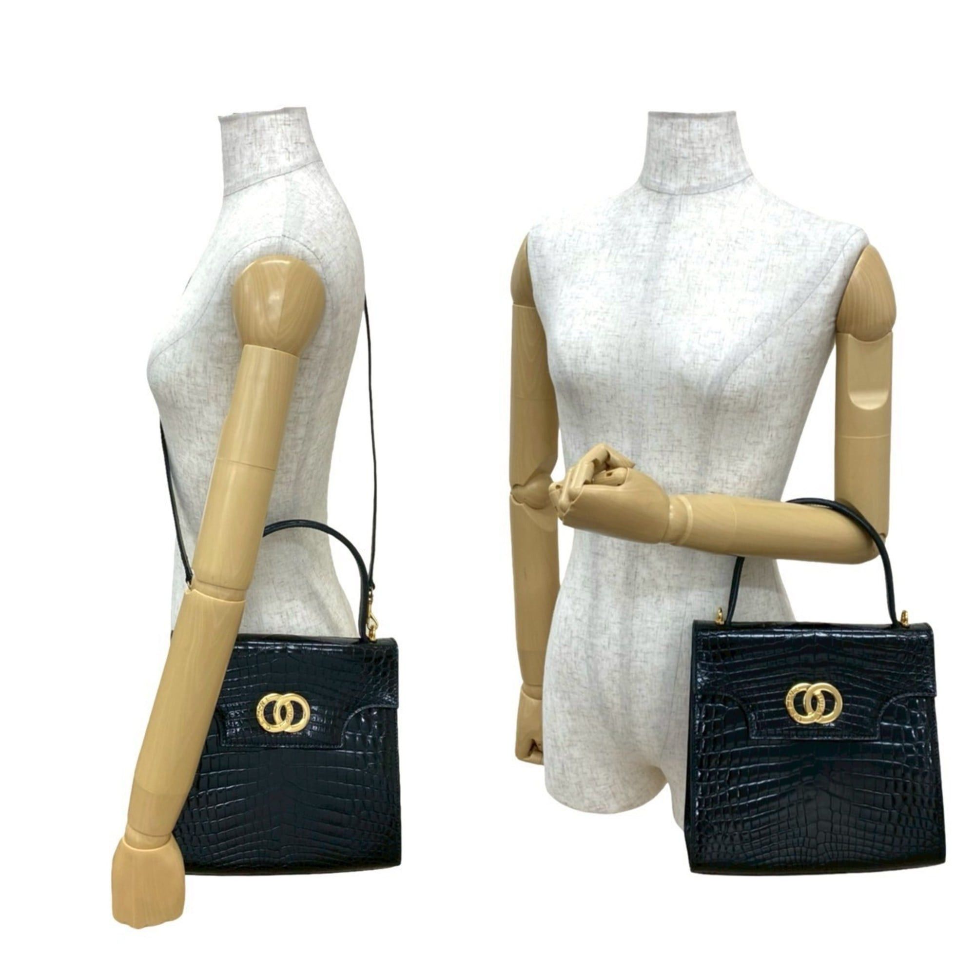 Celine CELINE Double Circle Logo Leather 2-Way Handbag Shoulder Bag Black 15208 Size ONE SIZE - 2 Thumbnail